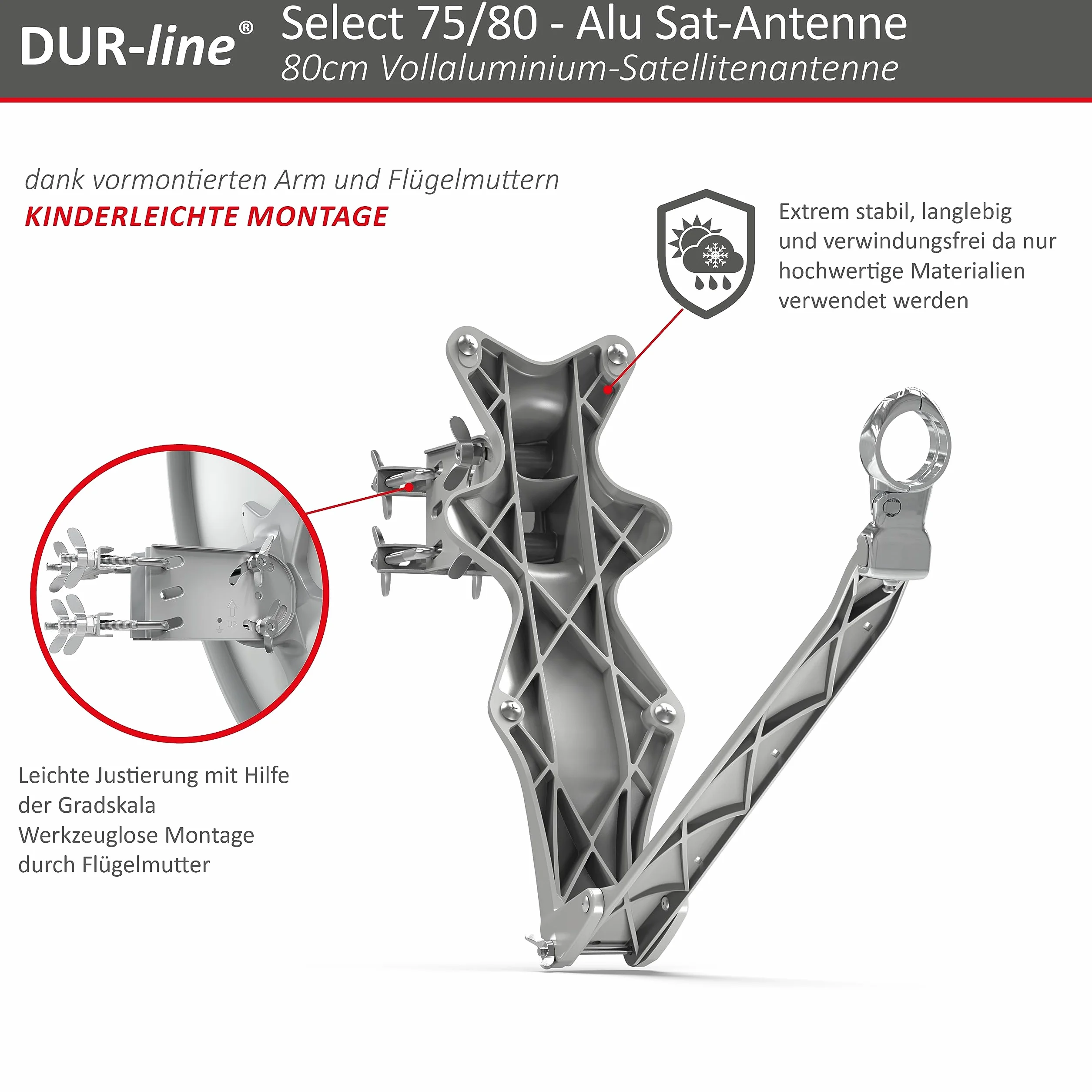 DUR-line Select Parabole Satellite 80 cm Aluminium Anthracite avec Support LNB Inoxydable