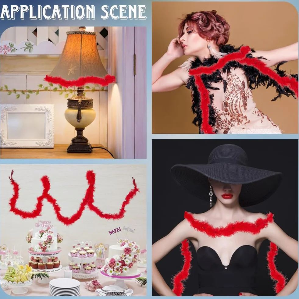 GORGECRAFT Boas en Plumes Rouges 1.8 m x 45mm Épais Franges Déguisements Halloween Carnaval Danse Mariage