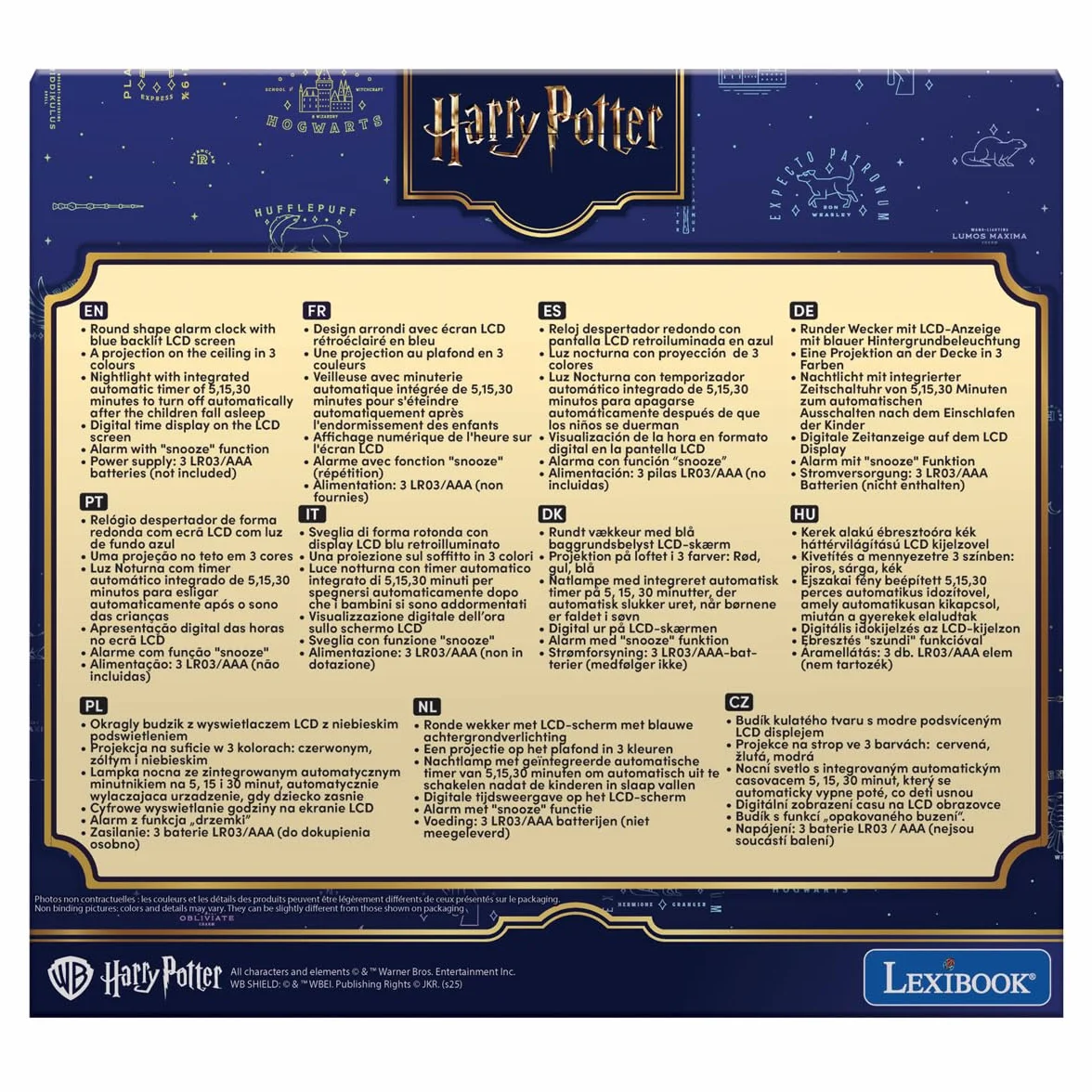 Lexibook Réveil projecteur Hedwige Harry Potter Projection au Plafond Écran LCD rétroéclairé Bleu 12/24H Minuteur veilleuse Alarme Rappel RL977HP1