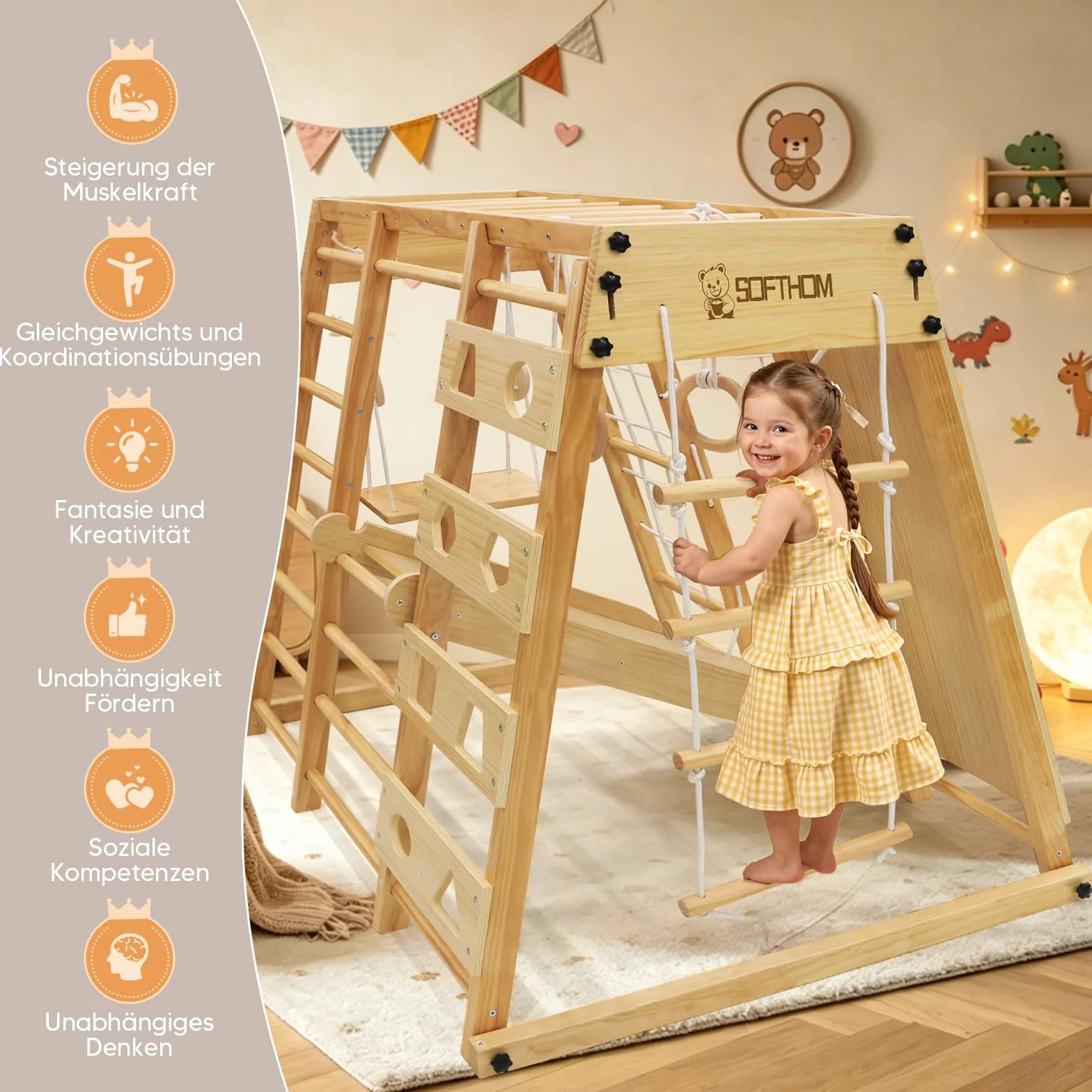 Maxi Cadre d'Escalade Pliable 10 en 1 Montessori en Bois avec Balançoire et Toboggan