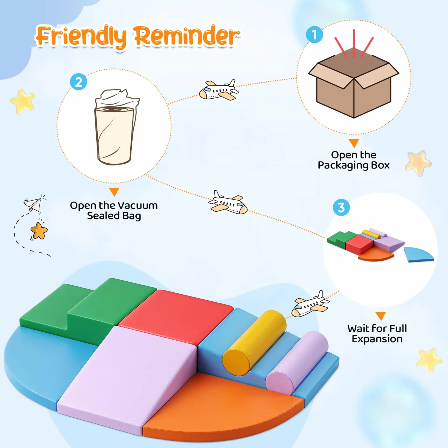 Blocs de Construction en Mousse Géants pour Bébé, Jouets Éducatifs Préscolaires pour Ramper et Grimper (Bleu Clair-5)