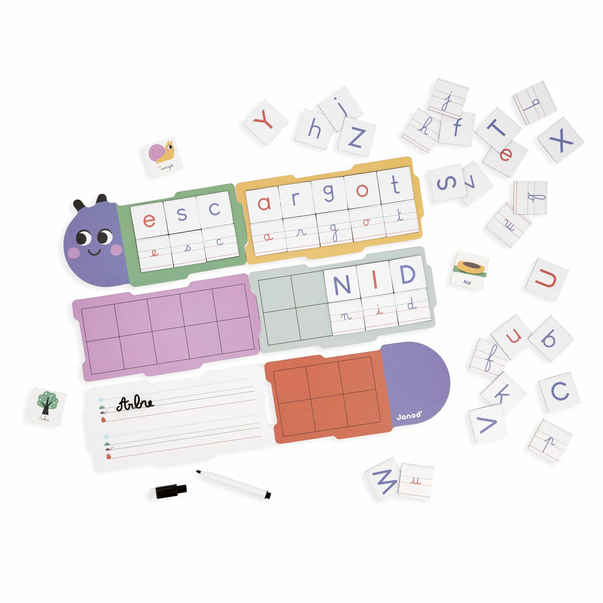 Janod Apprentissage de l'Ecriture Jouet Educatif 6 Planches 78 Lettres Magnétiques Enfant Dès 4 Ans
