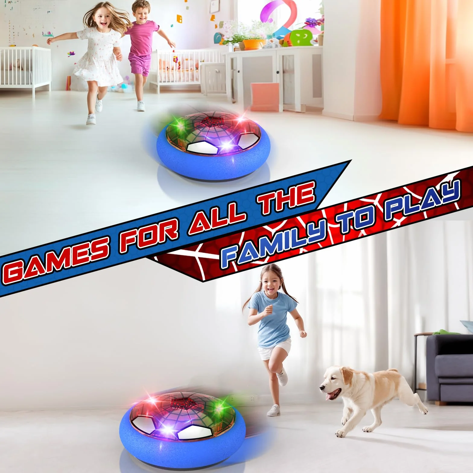 Spider Ballon de Foot Aéroglisseur Air Power Football Enfant Jouet Garçon 3-9 Ans Hover Ball Rechargeable LED Soccer Intérieur Extérieur Cadeau Noël