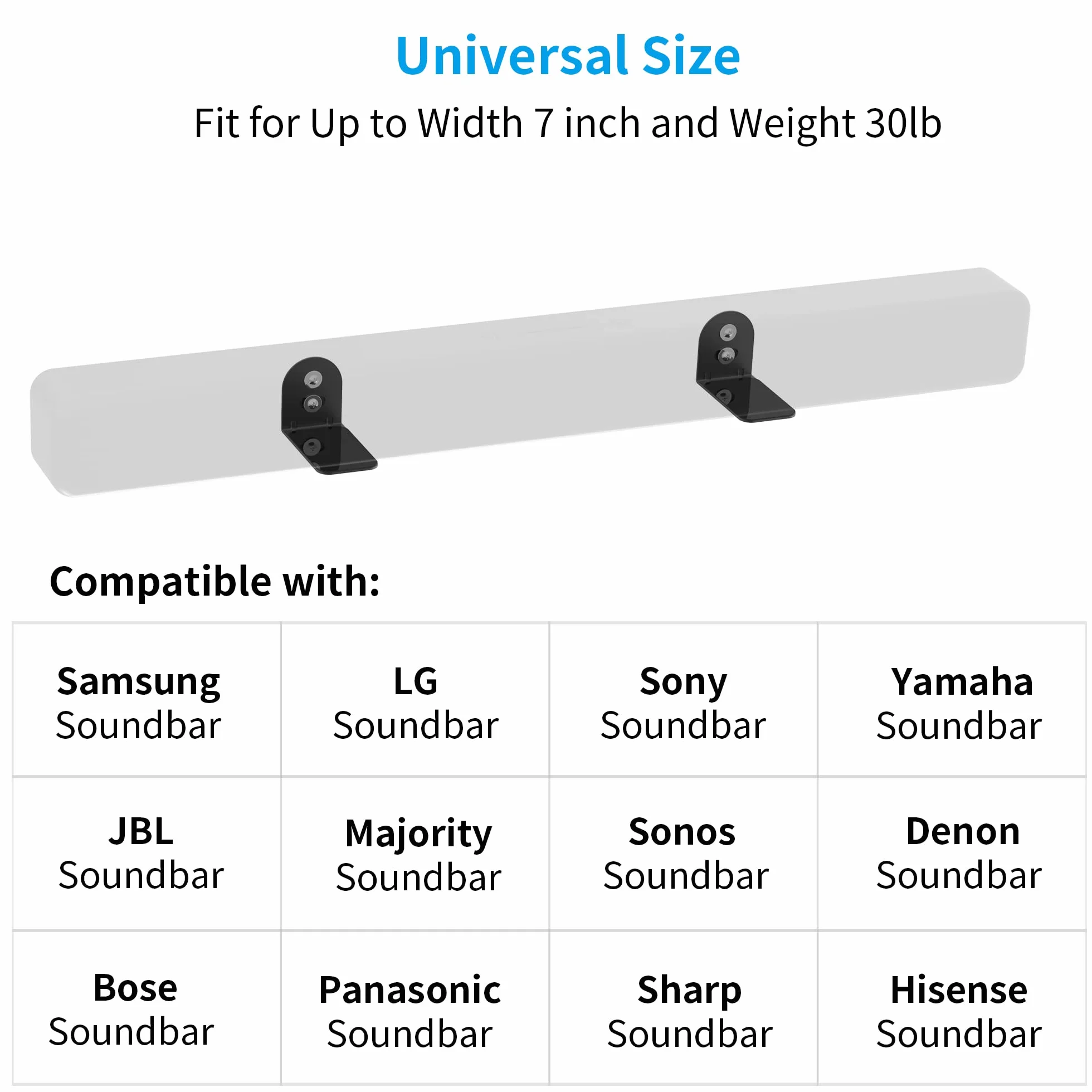 Support Mural pour Barre de Son Compatible Bose, JBL, Sonos, Samsung, Noir