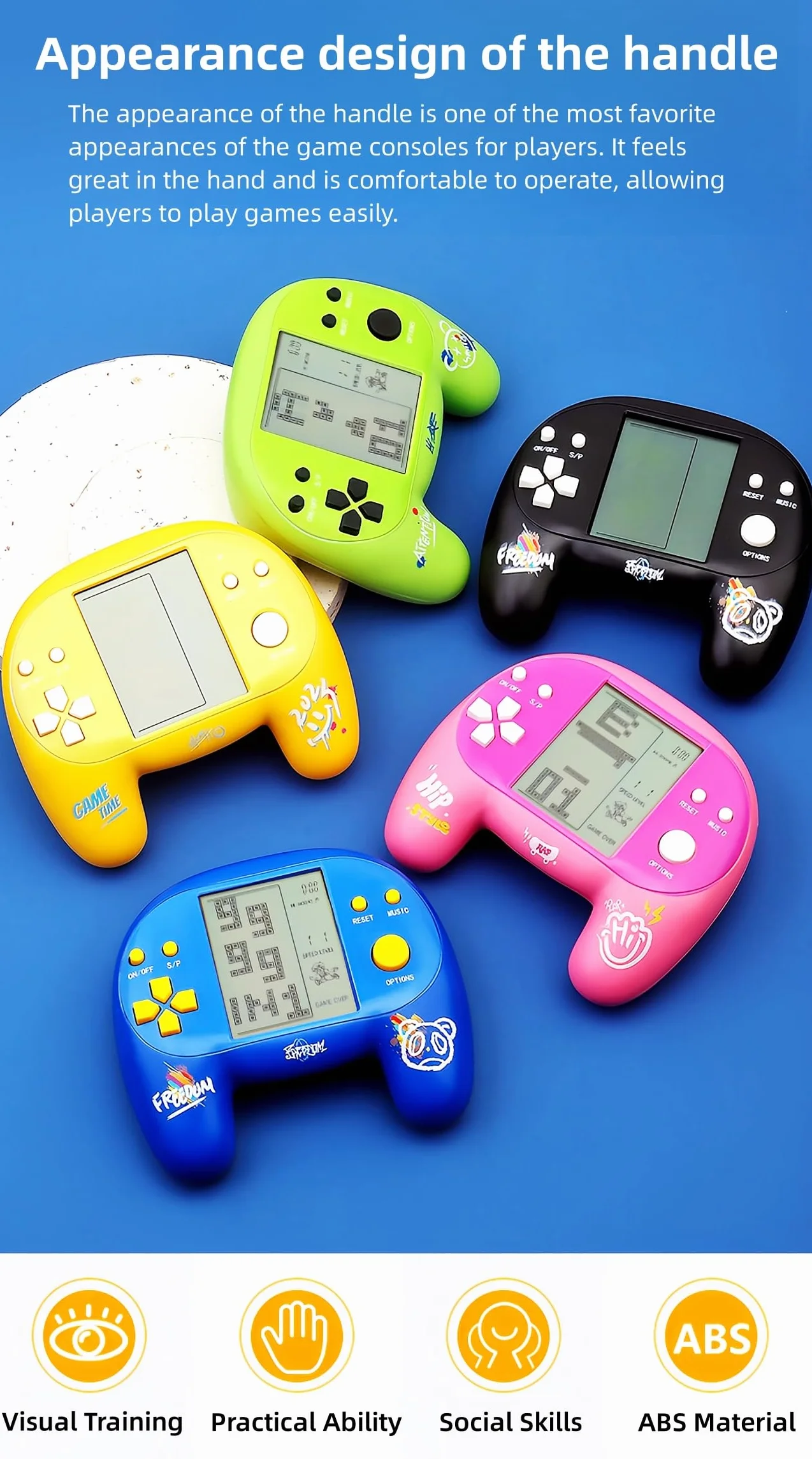 Console de Jeu Portable Rétro 4,1 Pouces 2574 Jeux en 1 avec Poignée en Brique Rose