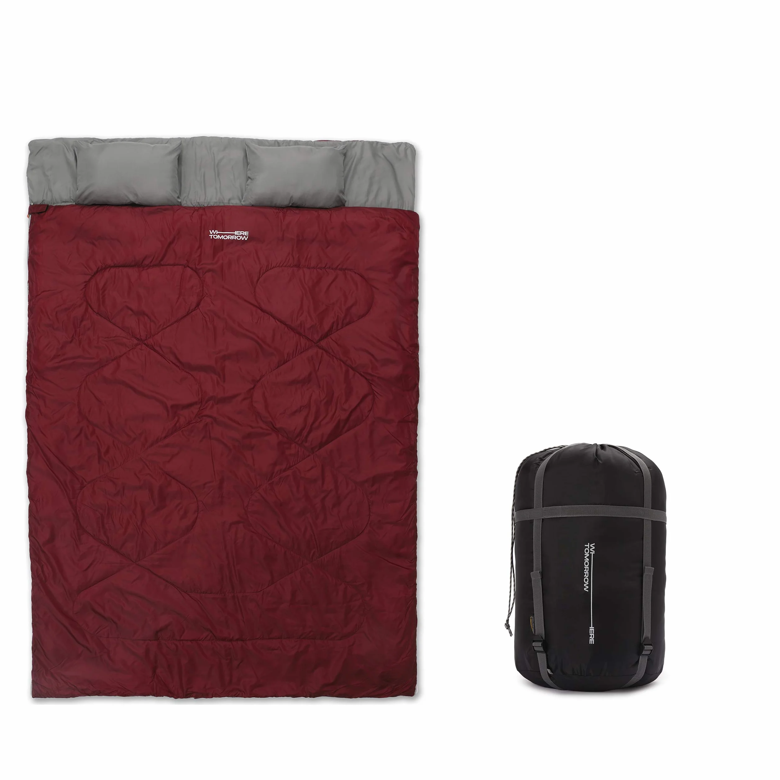 Lumaland Sac de Couchage Double 2 Personnes 190 x 150 cm Imperméable Respirant 300 g/m² Bordeaux