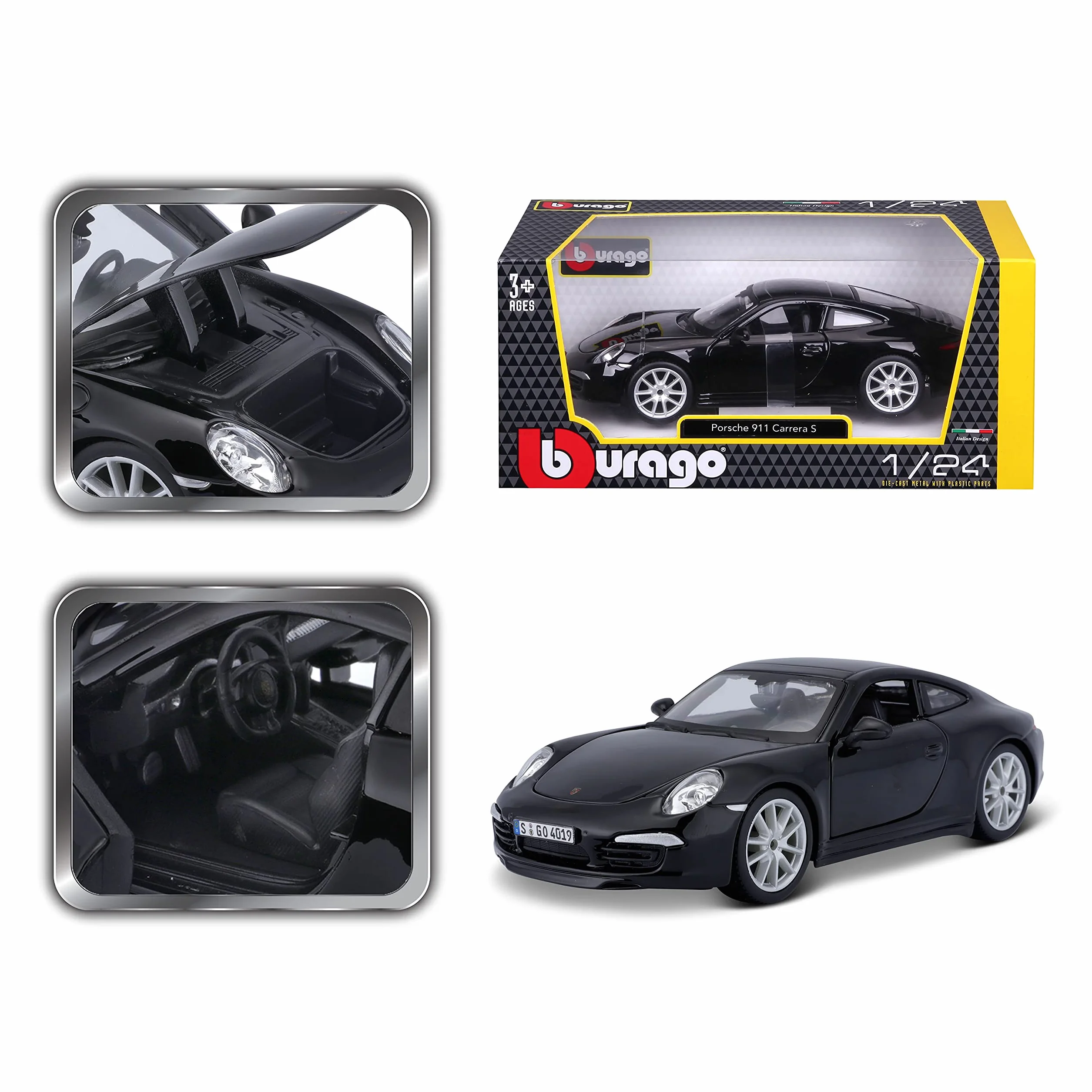 Burago 1/24 Porsche 911 Carrera Noire, 3+ ans