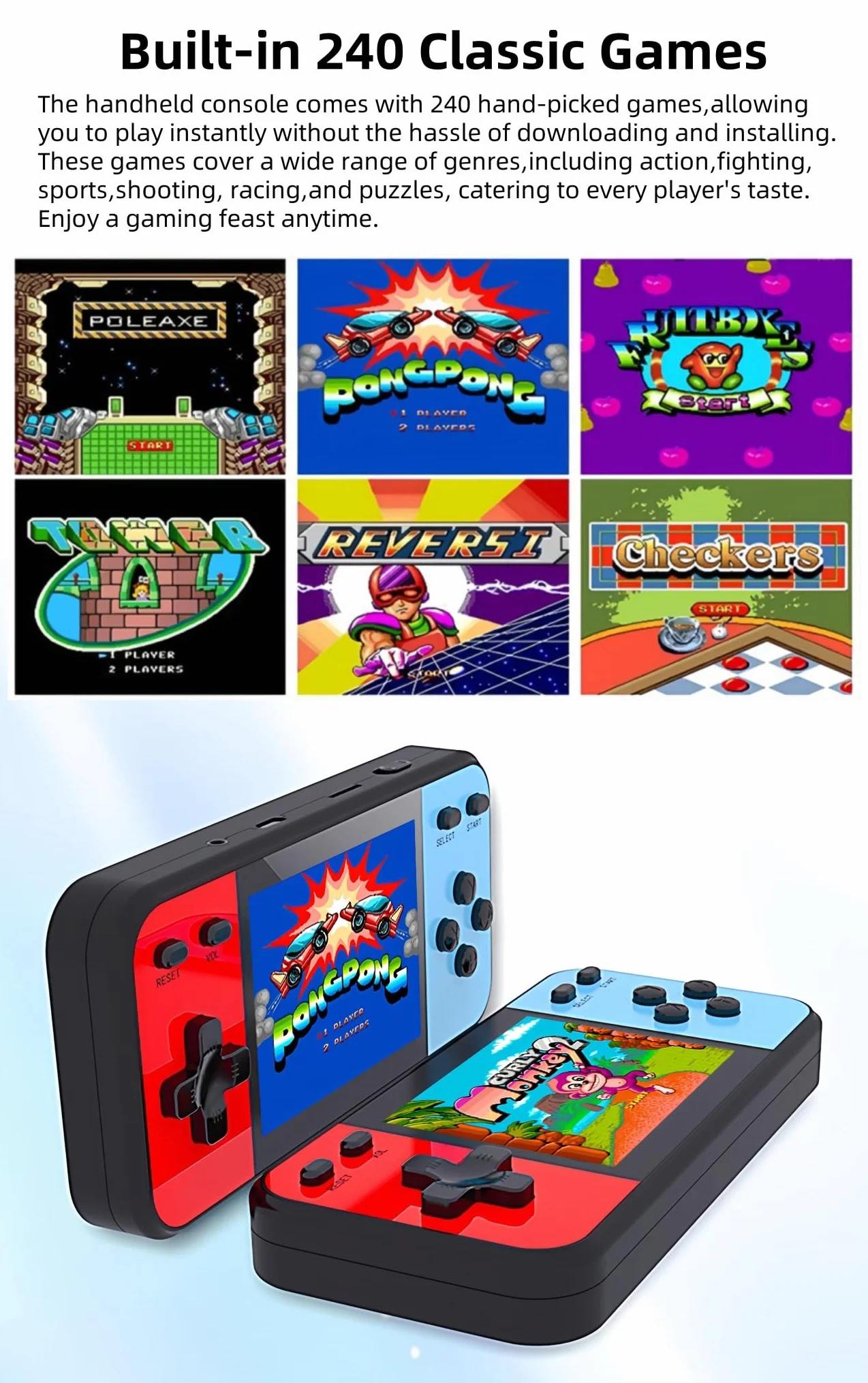 JXD 3" Mini Console de Jeux Vidéo Rétro 240 Jeux Connectable à la TV Portable Enfants
