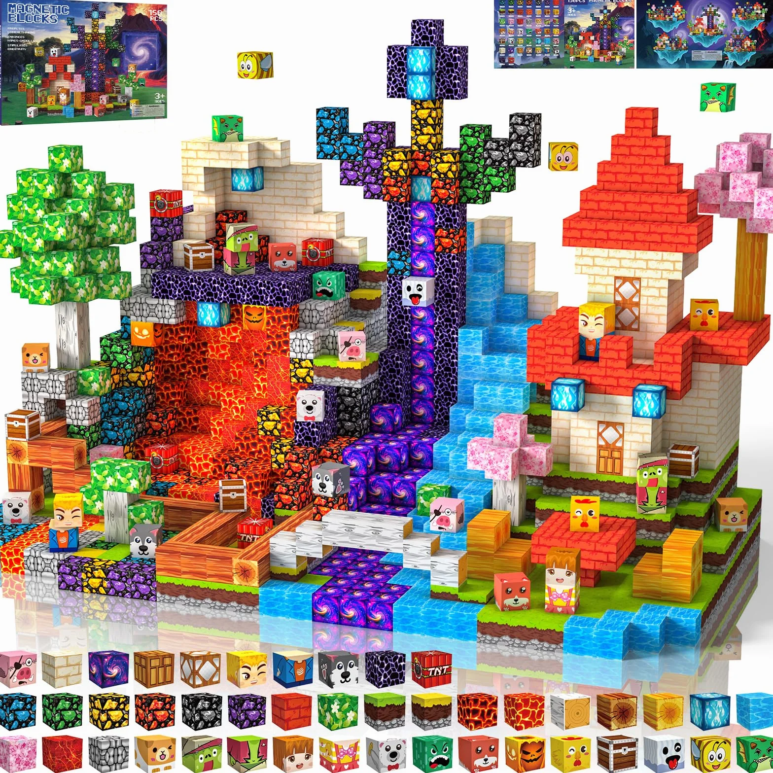 Magnetic Blocks 150 pièces 2CM Jeu de Construction Magnétique Enfant 3+ Ans