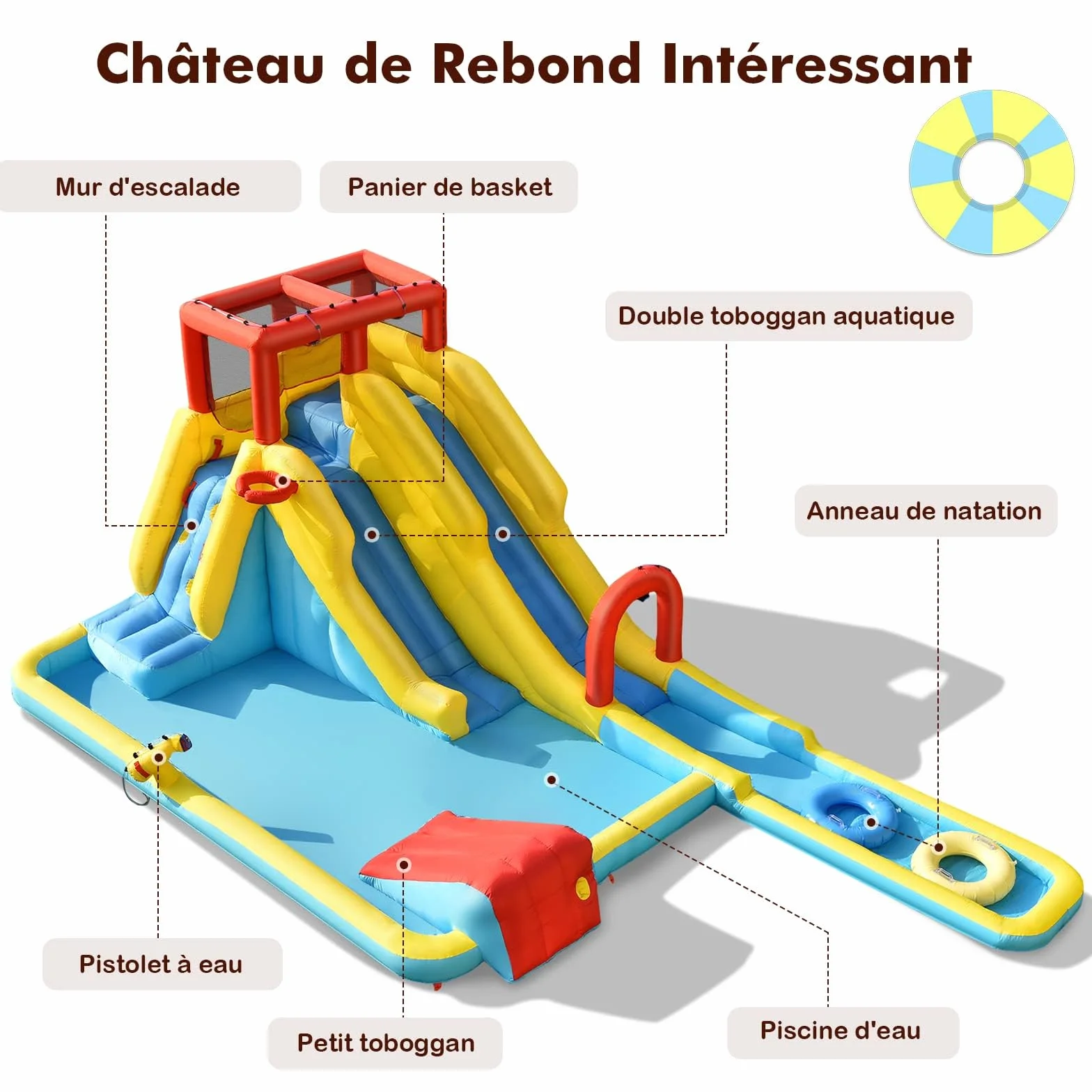 COSTWAY Château Gonflable 8 en 1 avec Double Toboggan & Souffleur 680W, Aire de Jeux Gonflable pour Enfants 3-10 Ans