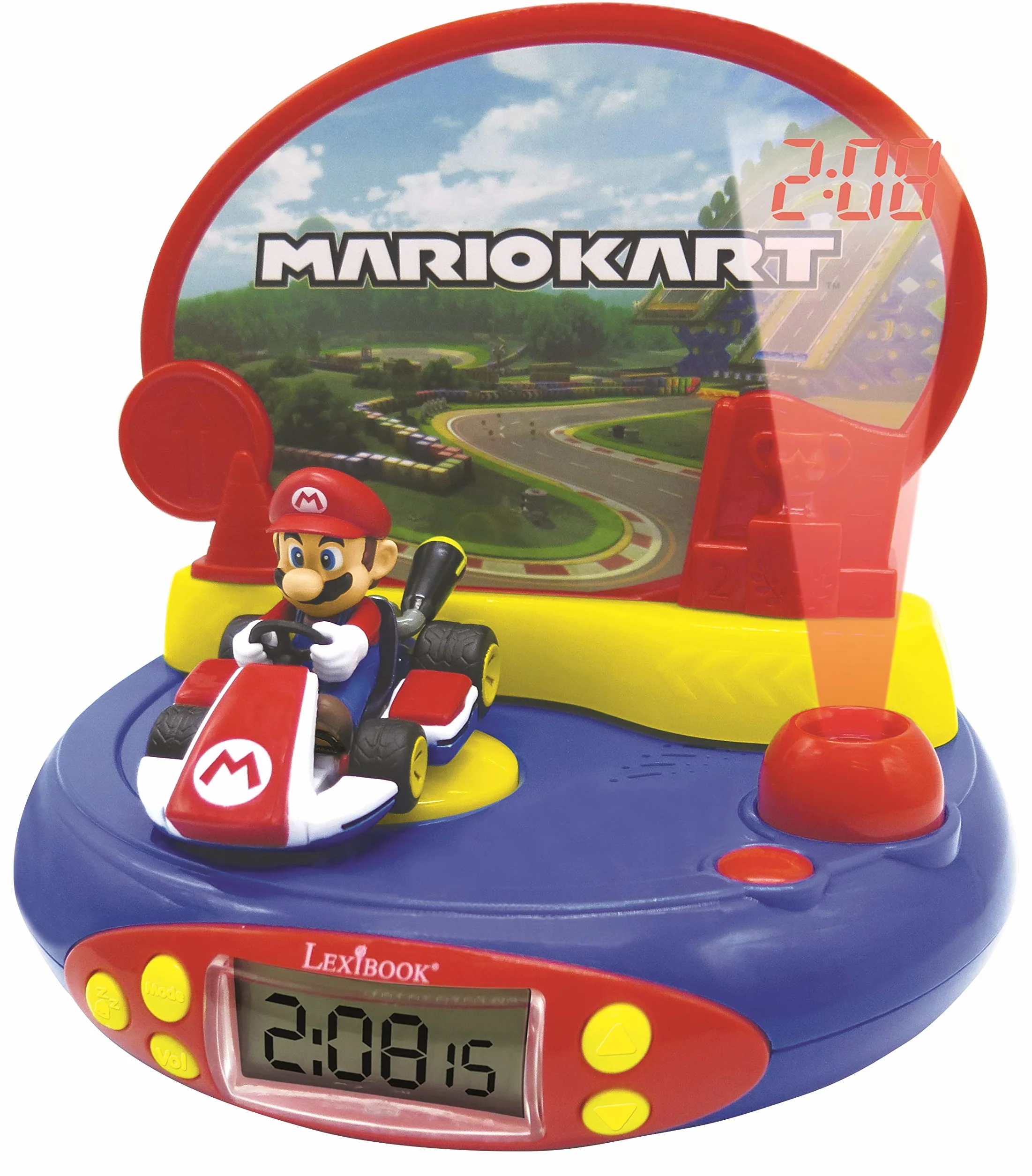 Lexibook Mario Kart réveil projecteur veilleuse intégrée projection heure plafond effets sonores piles rouge bleu RP500NI