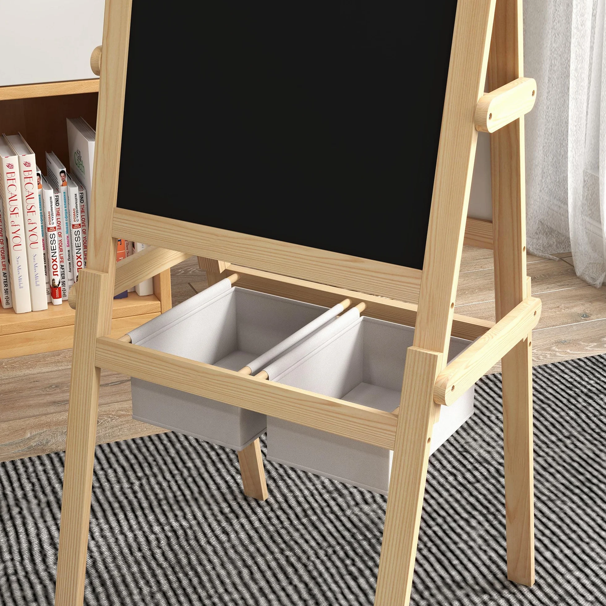AIYAPLAY Tableau chevalet pour enfants double face bois de pin naturel massif