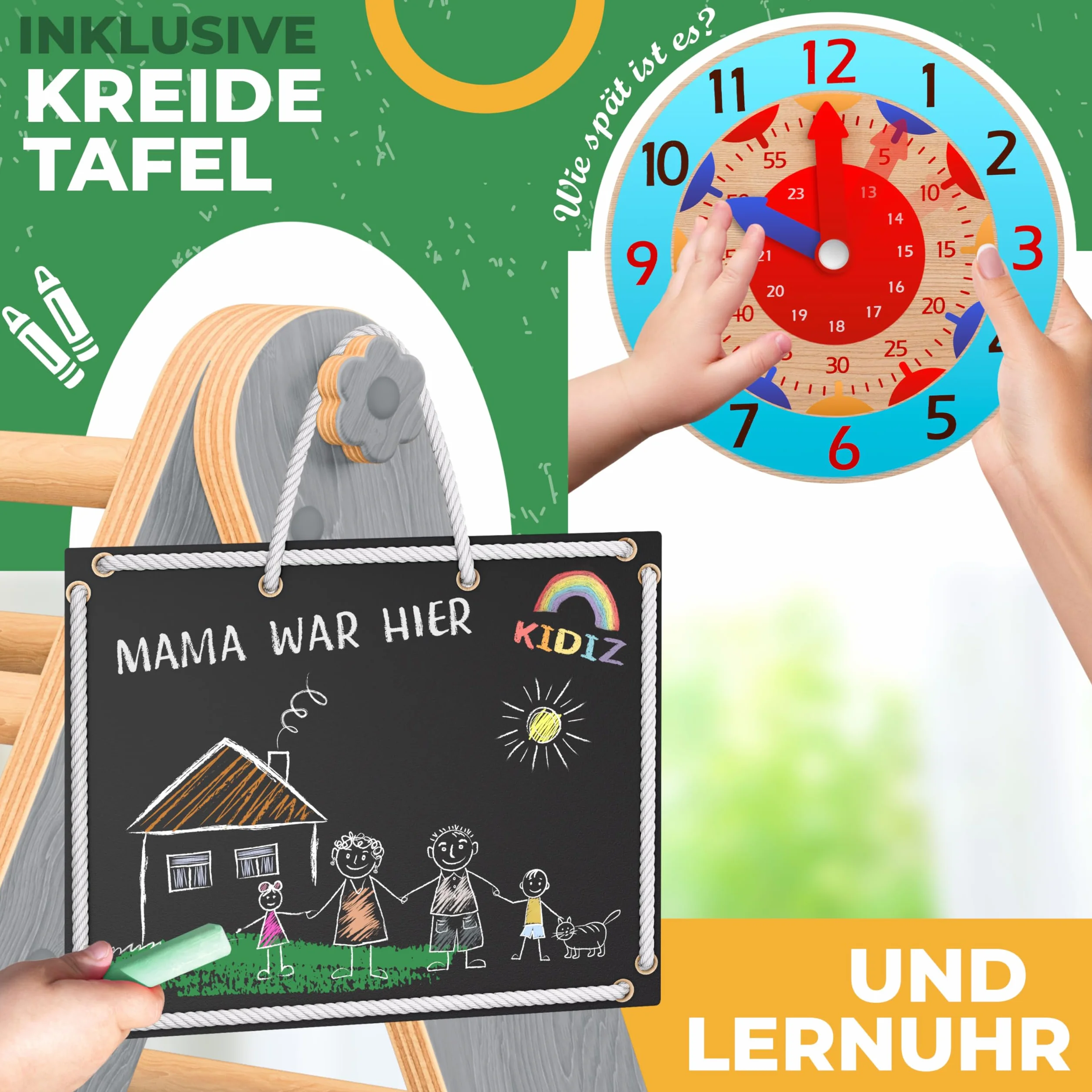 Kidiz Ensemble de jeu Montessori 7en1 avec structure d'escalade, toboggan, triangle d'escalade en bois | Aire de jeux intérieure
