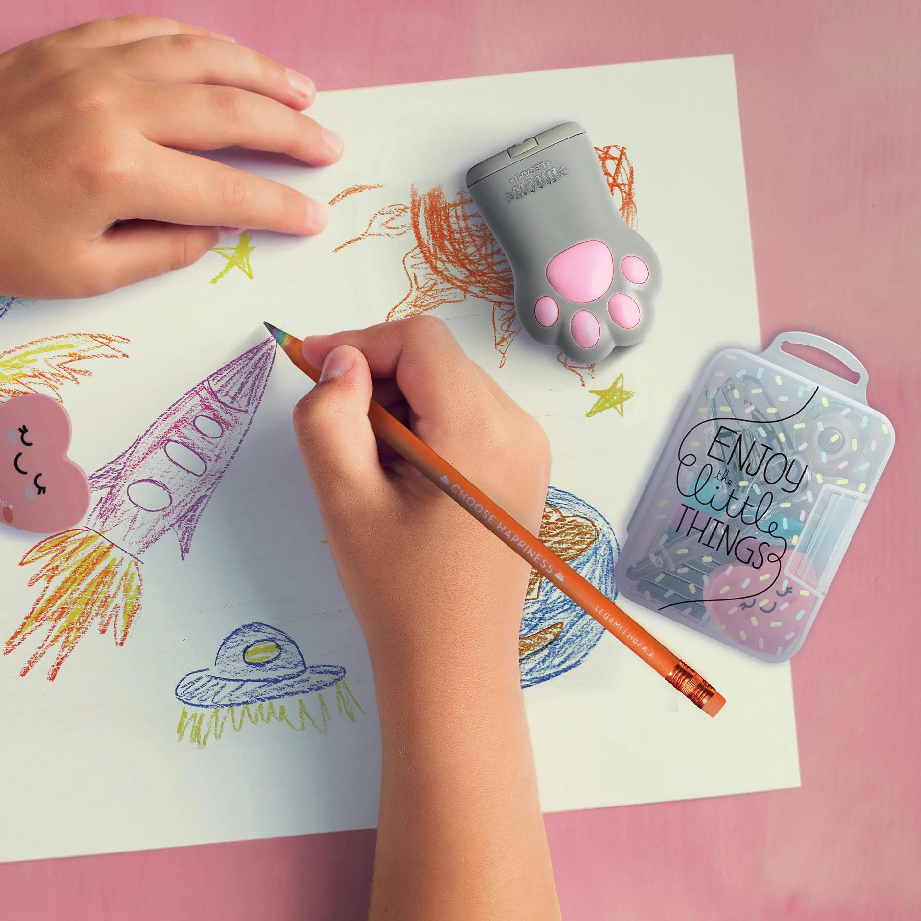 Legami Taille-Crayon Double Trou Meow 4,5x7 cm Plastique Réservoir Copeaux Miroir