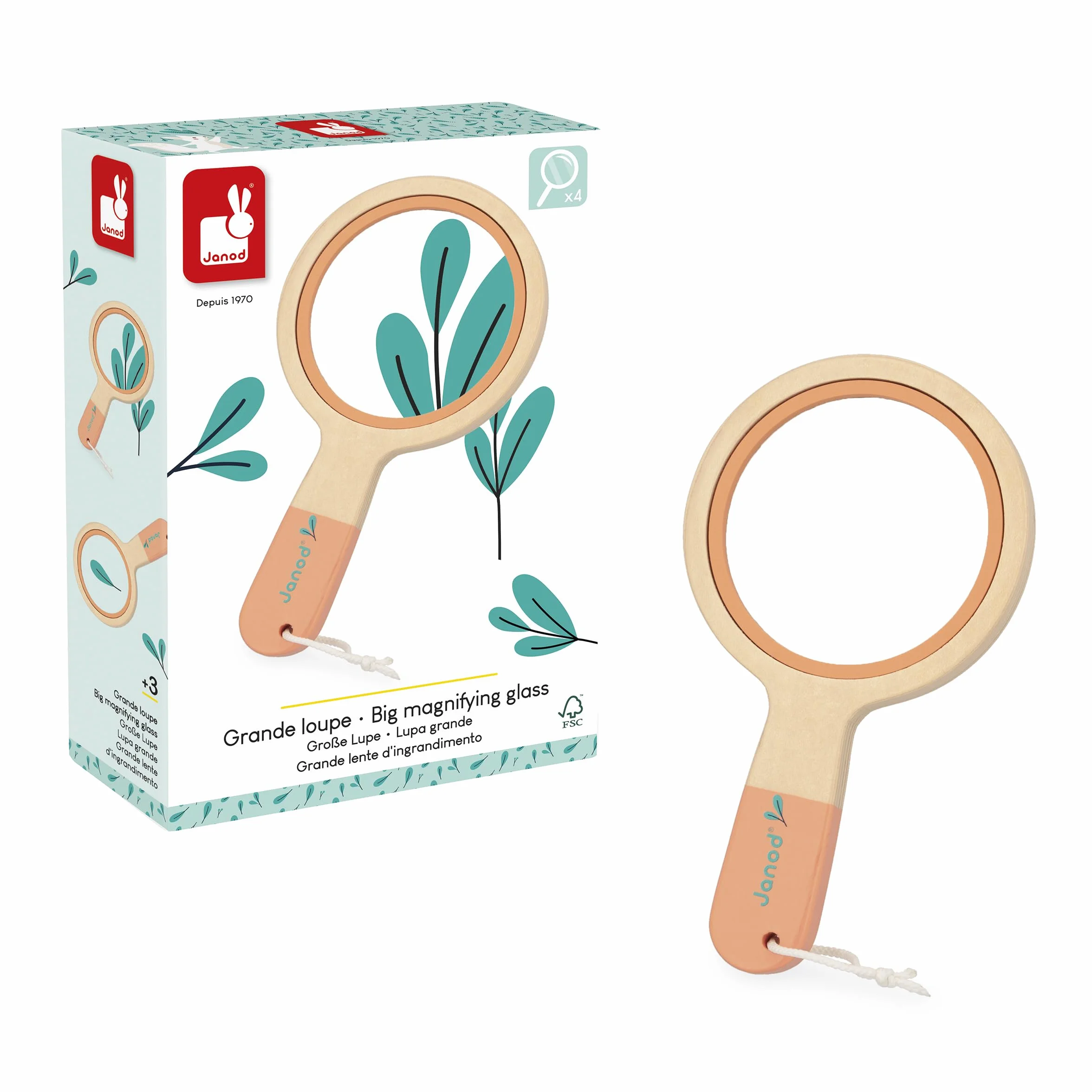 Janod Grande Loupe en Bois pour Enfants Grossissement x3,5 Jouet Jardin Dès 3 Ans