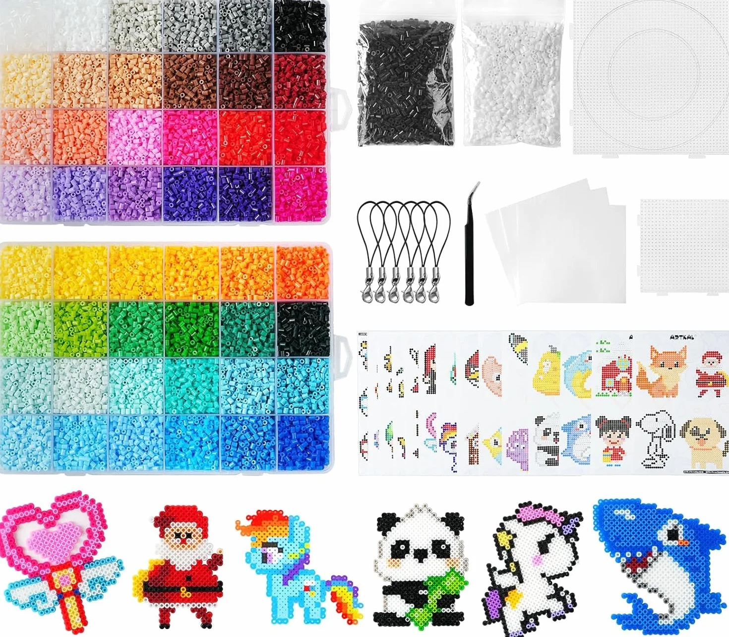 Kit de perles fusibles 26 000 perles 2,6 mm 48 couleurs 2 panneaux perforés 14 cartes à motifs