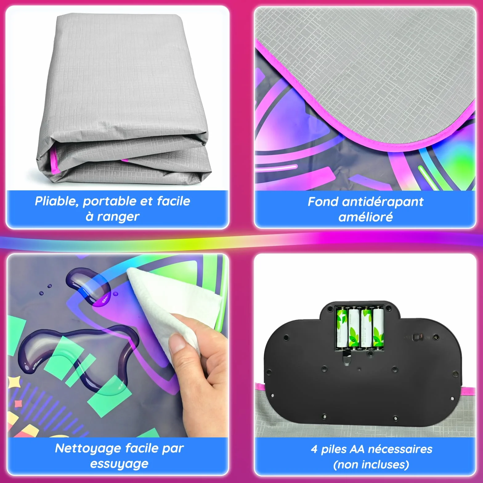 MOMUSE Tapis de Danse pour Enfants 3-8 Ans, Tapis Musical LED, 2 Modes, 9 Niveaux, Cadeau Noël Garçons Filles