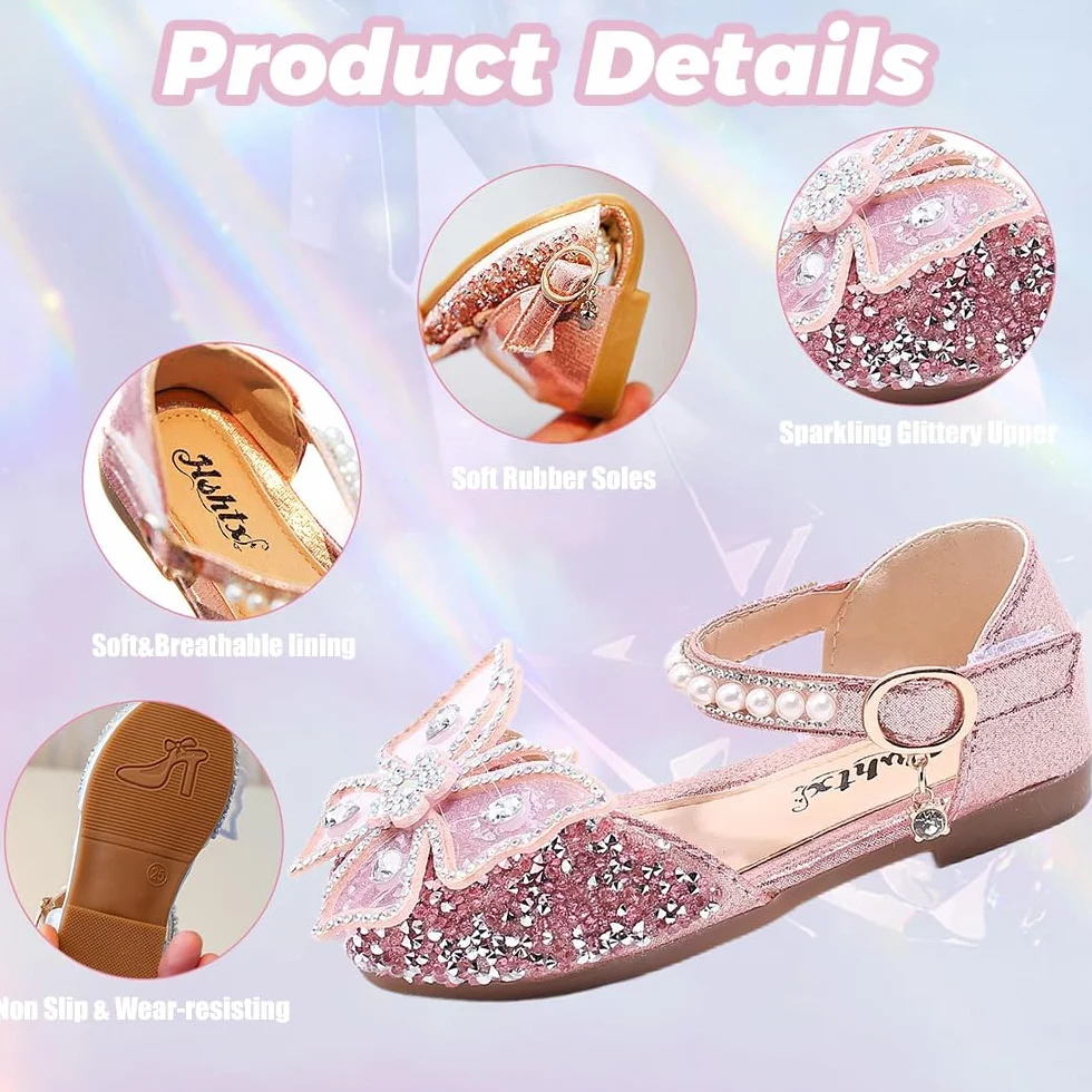 Chaussures de Princesse pour Filles Paillettes Reine Déguisement Scintillantes Fêtes Noël Anniversaire Carnaval Cosplay