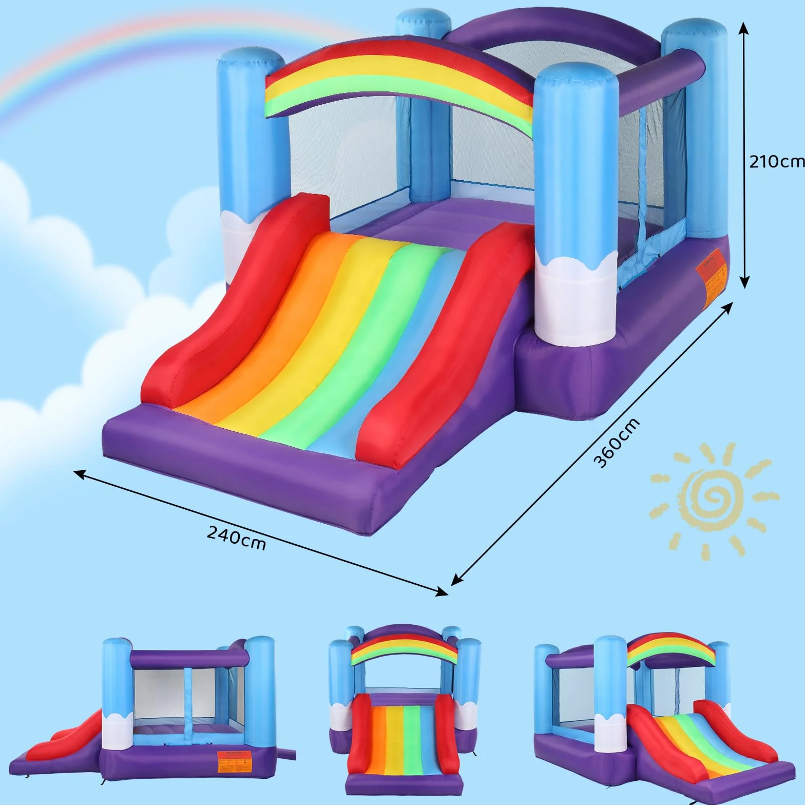 LEADZM Château Gonflable avec Toboggan et Souffleur 360x240x210cm pour Enfants 3-10 Ans