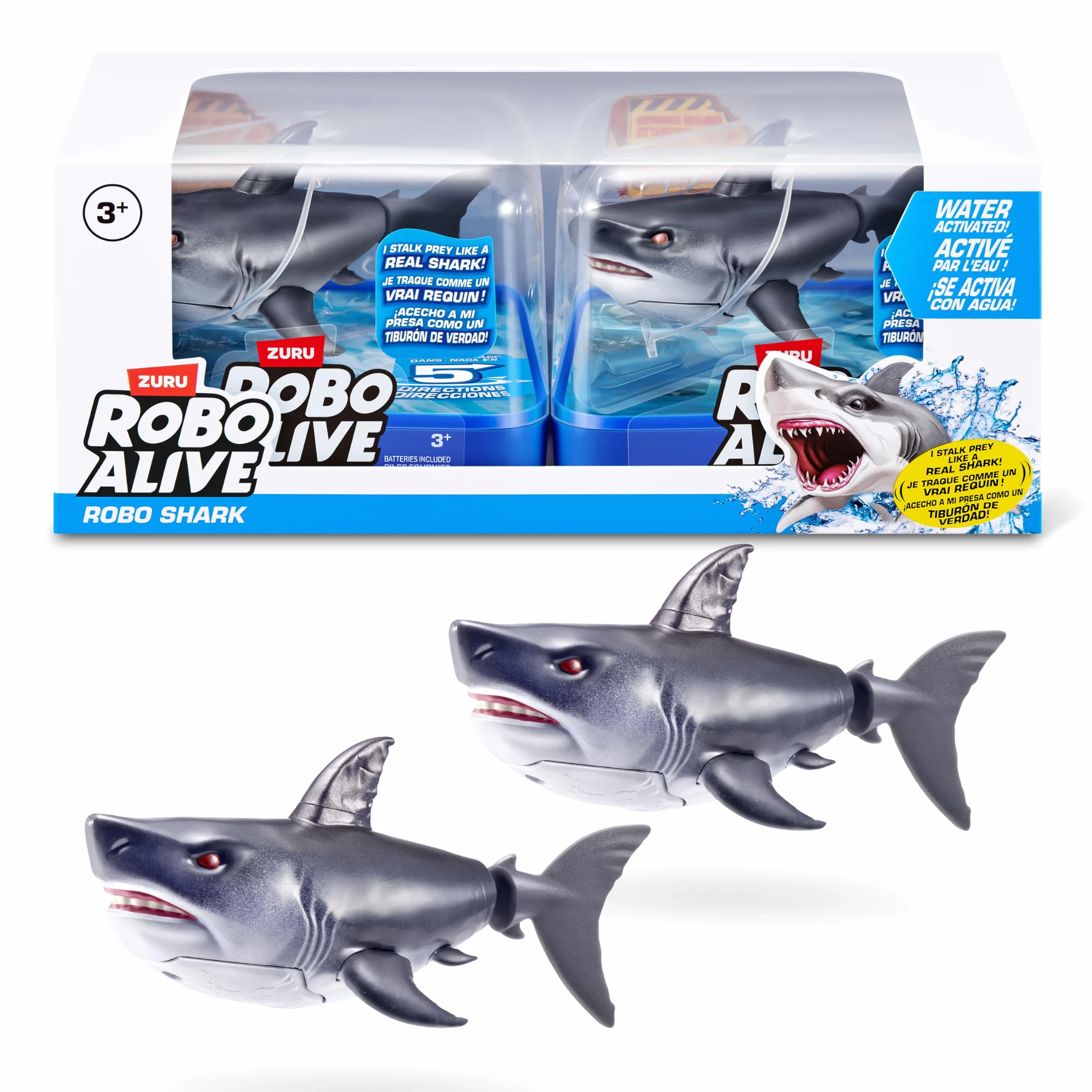 ZURU Robo Alive Requin Activé par l'eau Gris Lot de 2 Jouet de Bain Robotique Réaliste