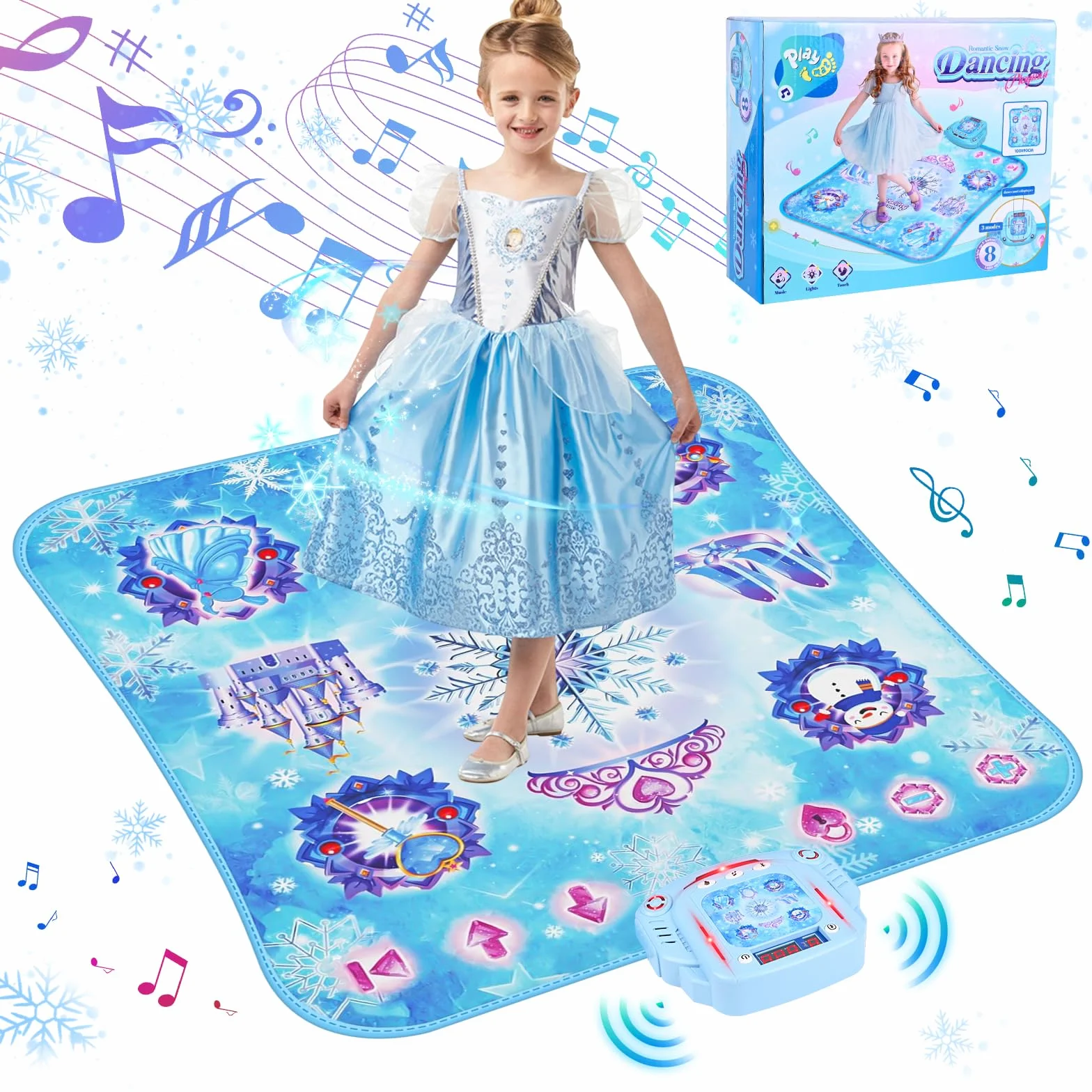 GuKKK Tapis de Danse pour Enfants 8 Touches Bluetooth Musical Interactif Cadeau Noël Filles 3-8+ Ans Bleu