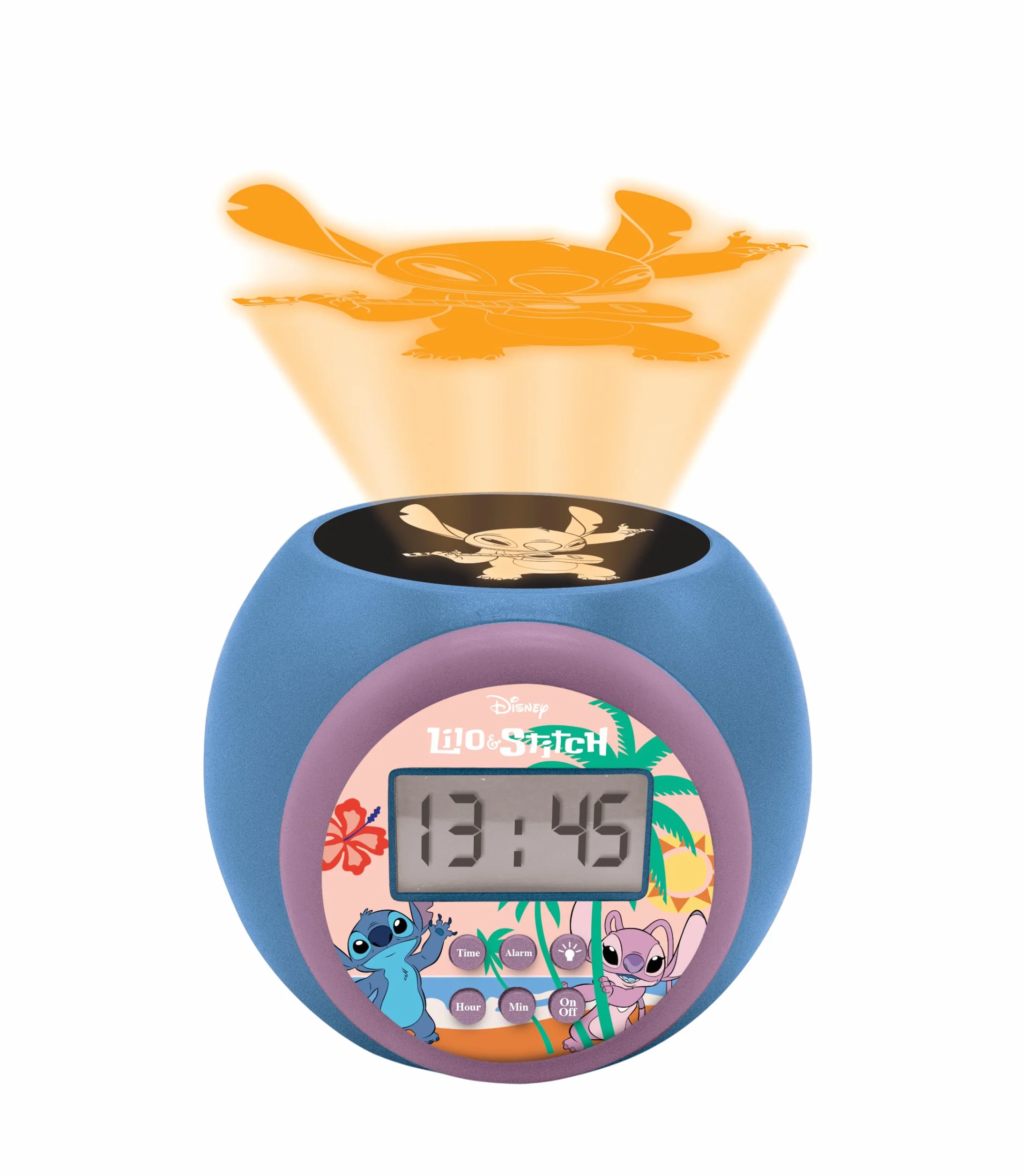 Lexibook Disney Stitch Réveil-projecteur avec Alarme Snooze Veilleuse Minuterie Écran LCD Piles Bleu RL977D