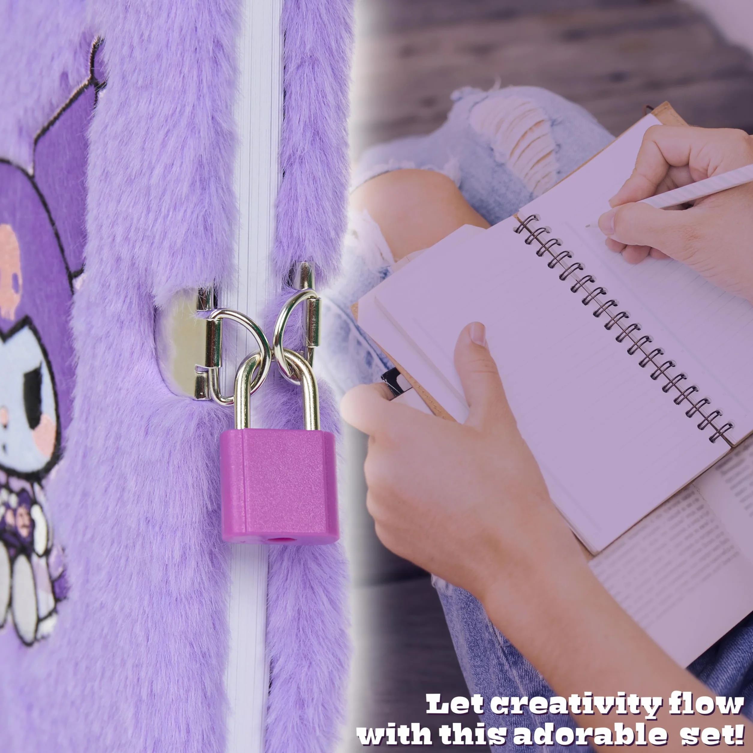 Hello Kitty Carnet Secret avec Cadenas et Stylo Kuromi Journal Intime Cadenas Stylo Bille Peluche Papeterie Kawaii Fourniture Scolaire Violet