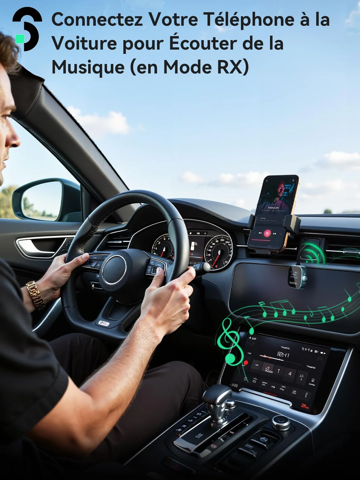 SOOMFON Transmetteur Bluetooth 5.3, 2 en 1 Adaptateur Jack 3.5mm AUX avec écran LCD, Emetteur Récepteur Audio pour TV Voiture