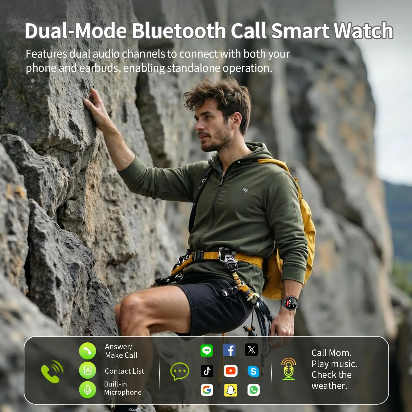 Soudorv Montre Connectée Homme Militaire Smartwatch LED Lampe 1000mAh 1.53" HD Appels Bluetooth Fréquence Cardiaque Sommeil Etanche IP68 Noir