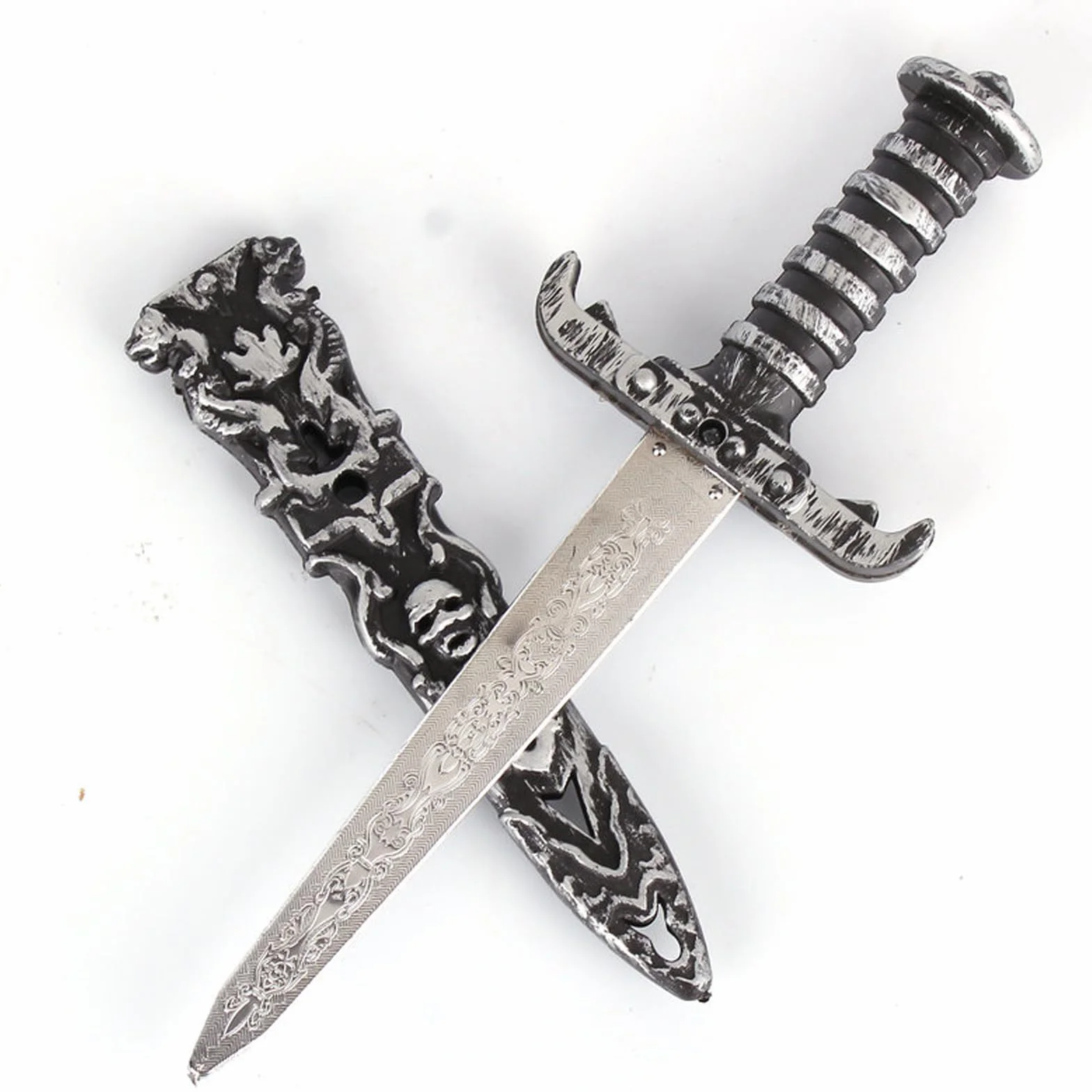 HORREX Faux Couteau en Plastique, Epee Court de Pirate, Dague en Argent Style Antique pour Halloween