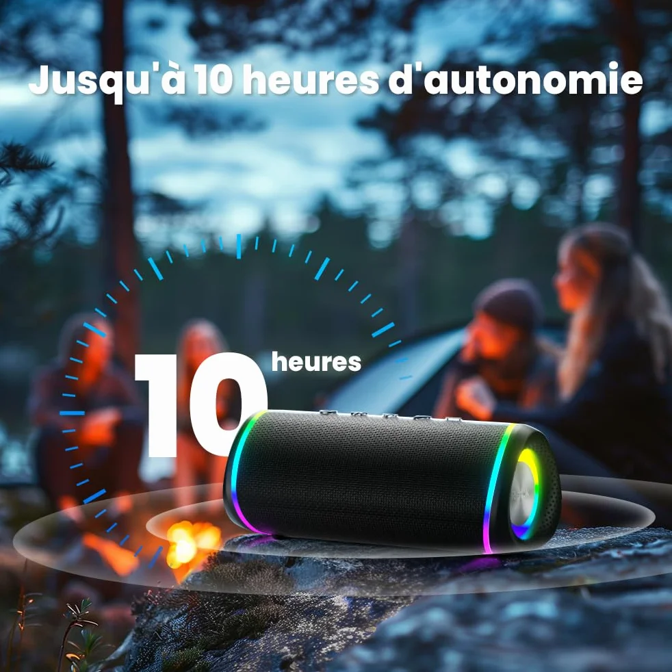 RIENOK Enceinte Bluetooth Portable 30W, Bluetooth 5.3, Autonomie 10H, Support TF Carte 128Go, AUX