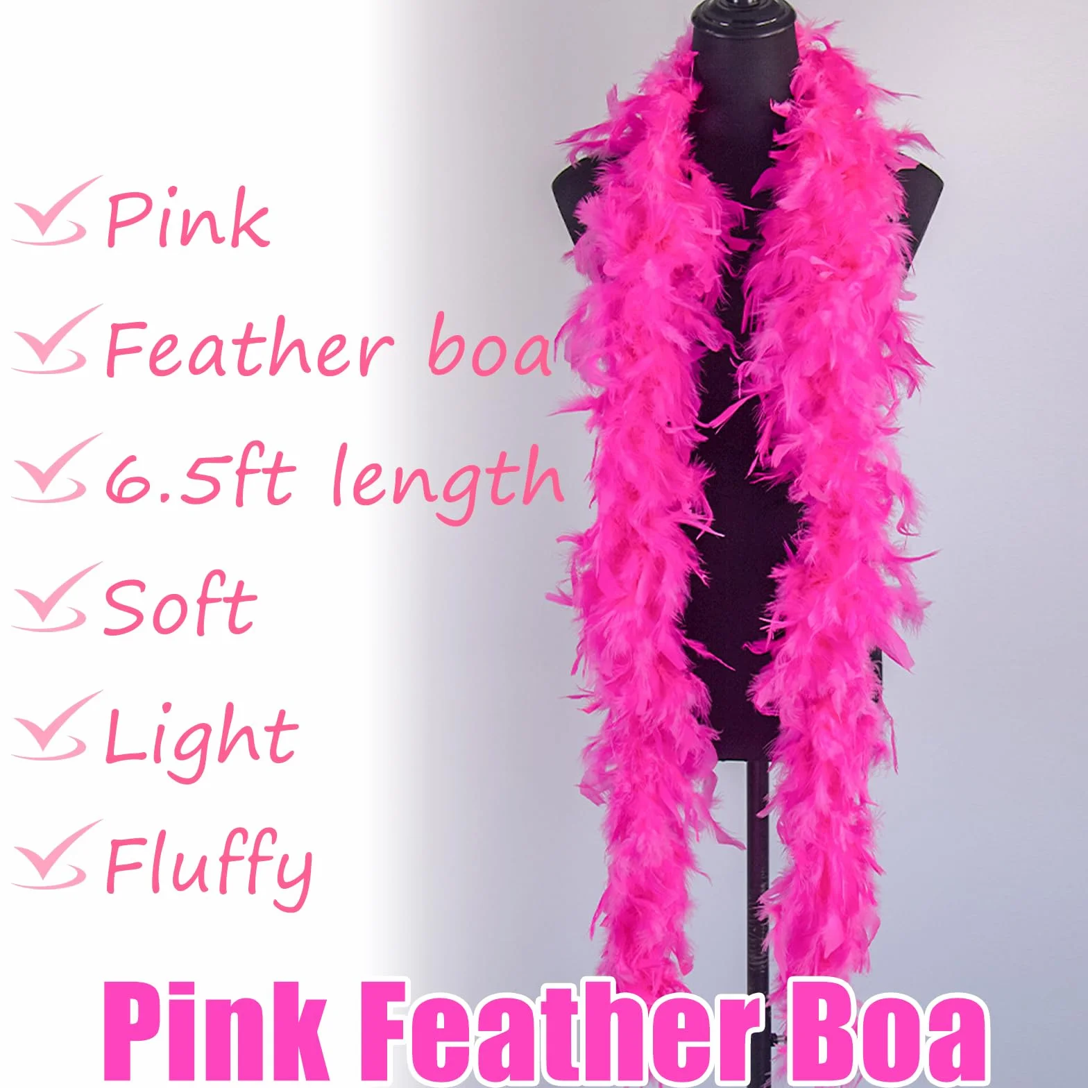 Boa en Plumes Roses avec Lunettes en Forme d'Étoiles et de Cœur, Déguisement Fête Carnaval Cosplay Halloween 200CM