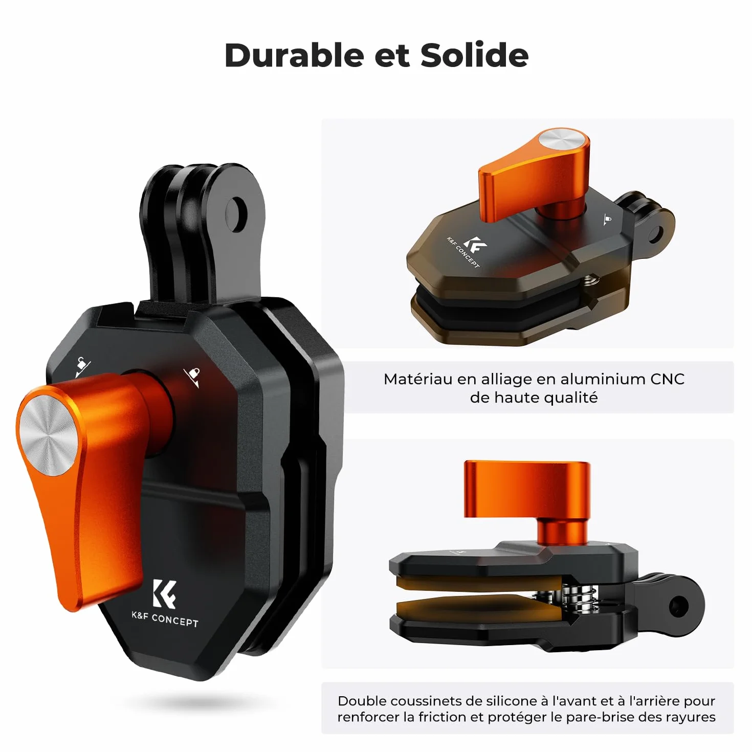 K&F CONCEPT Pince Fixation Pare-Brise Moto Clip Support Aluminium pour Caméra d'Action GoPro DJI Osmo Action 3/4/5 Pro DJI Osmo 360