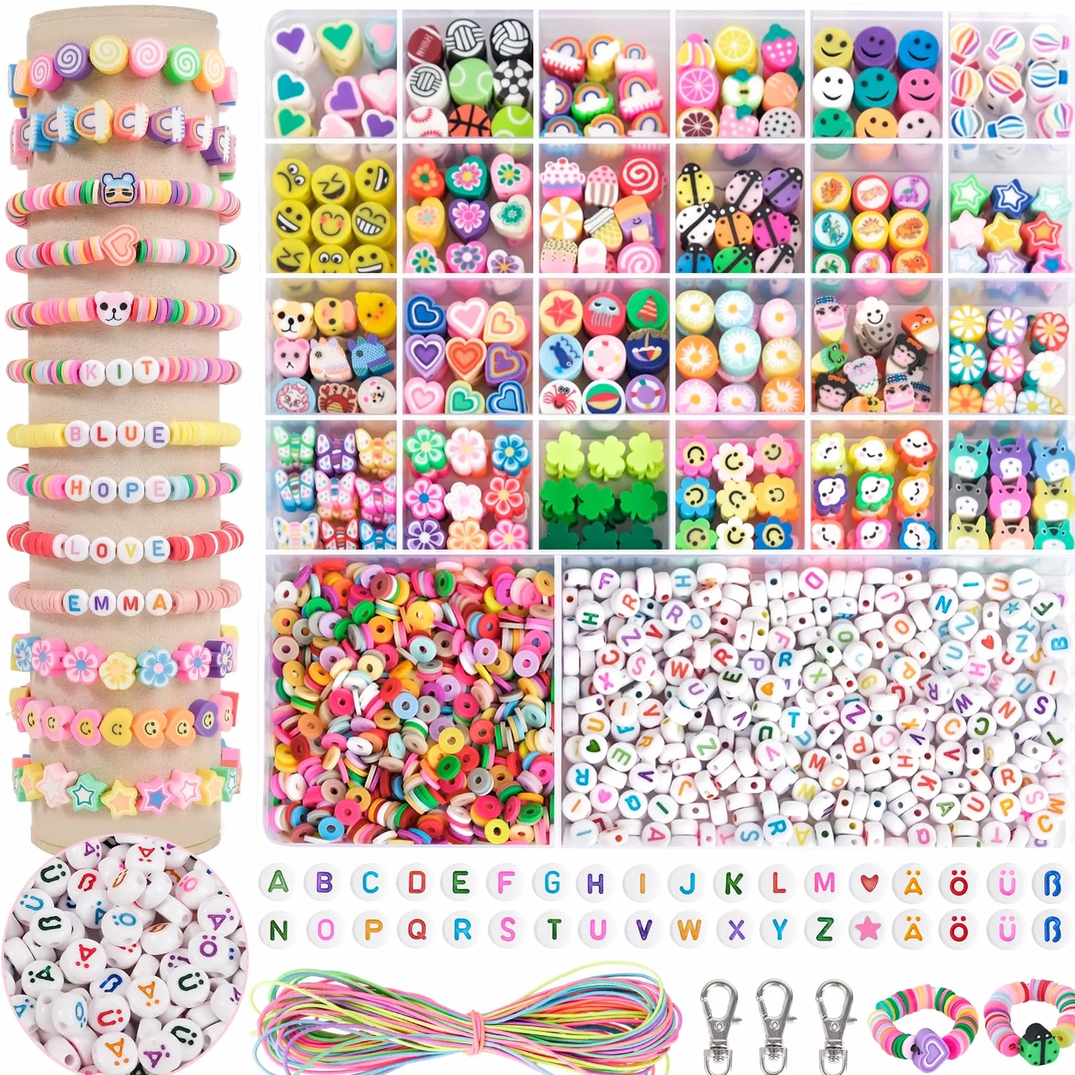 RUBY 1800 Perles à Enfiler pour Enfants - Perles pour Bracelets - Argile Polymère - Colliers - Artisanat - Jouets 5-13 Ans
