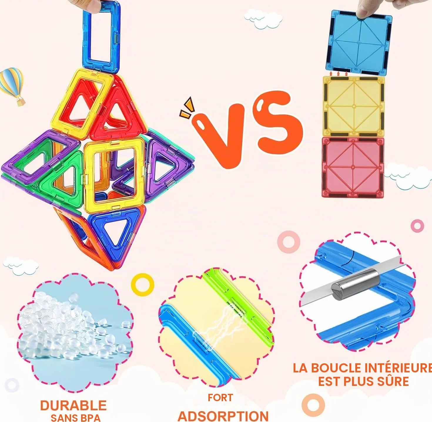 KALOISYHE Jouet De Blocs de Construction Magnétiques 48PCS pour Enfants 3-9 Ans Filles Garçons Cadeaux Noël