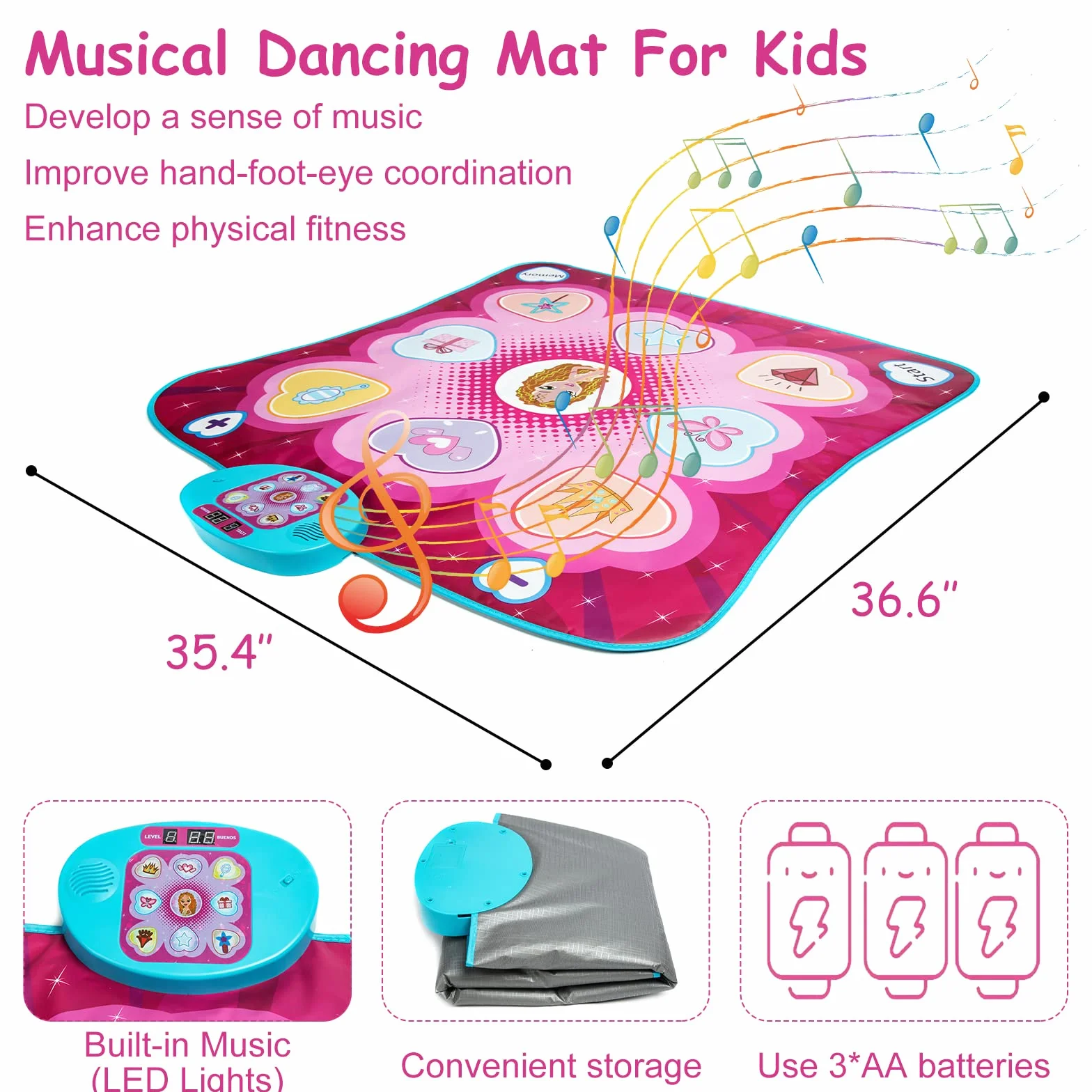 JUYOUNGA Tapis de Danse Musical pour Enfants avec Affichage LED, Création de Chansons Intégrée, Cadeau de Noël 3-8 Ans