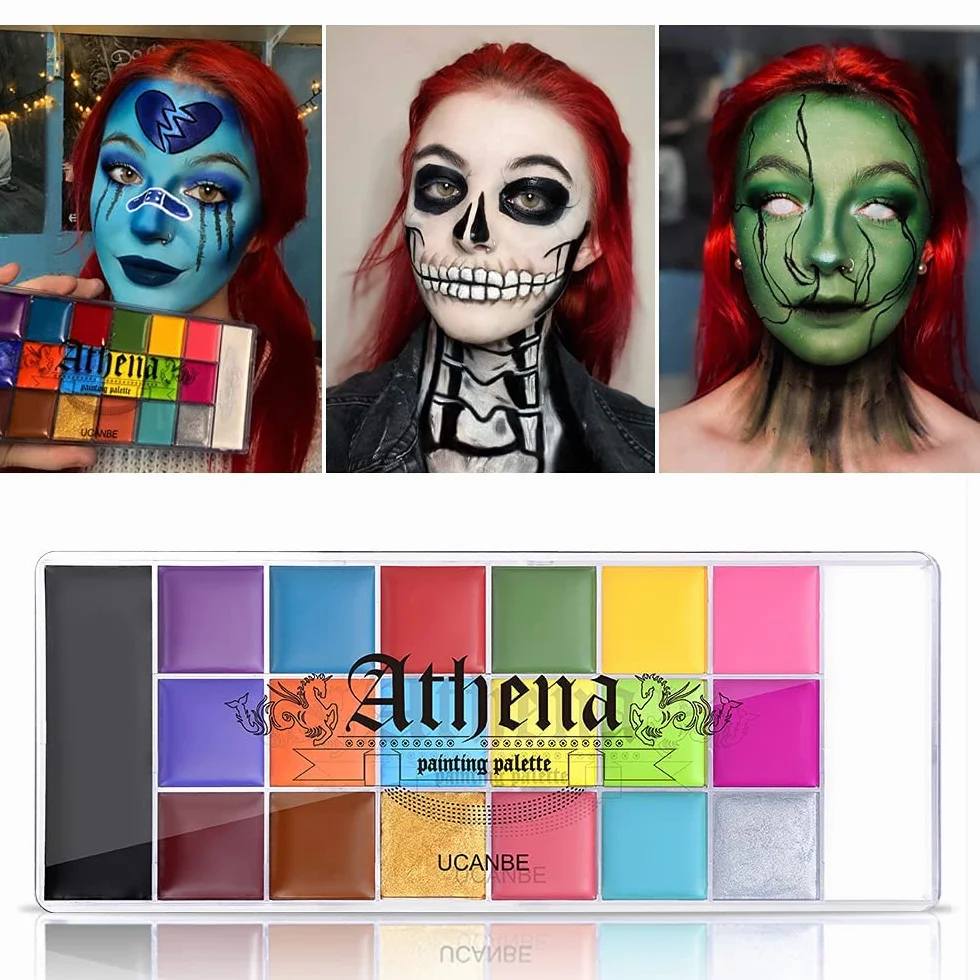 UCANBE Peinture Corporelle 20 Couleurs avec 10 Pinceaux - Maquillage Visage Longue Durée Sécurité - Ensemble pour Enfants Adultes Théâtre Carnaval Halloween