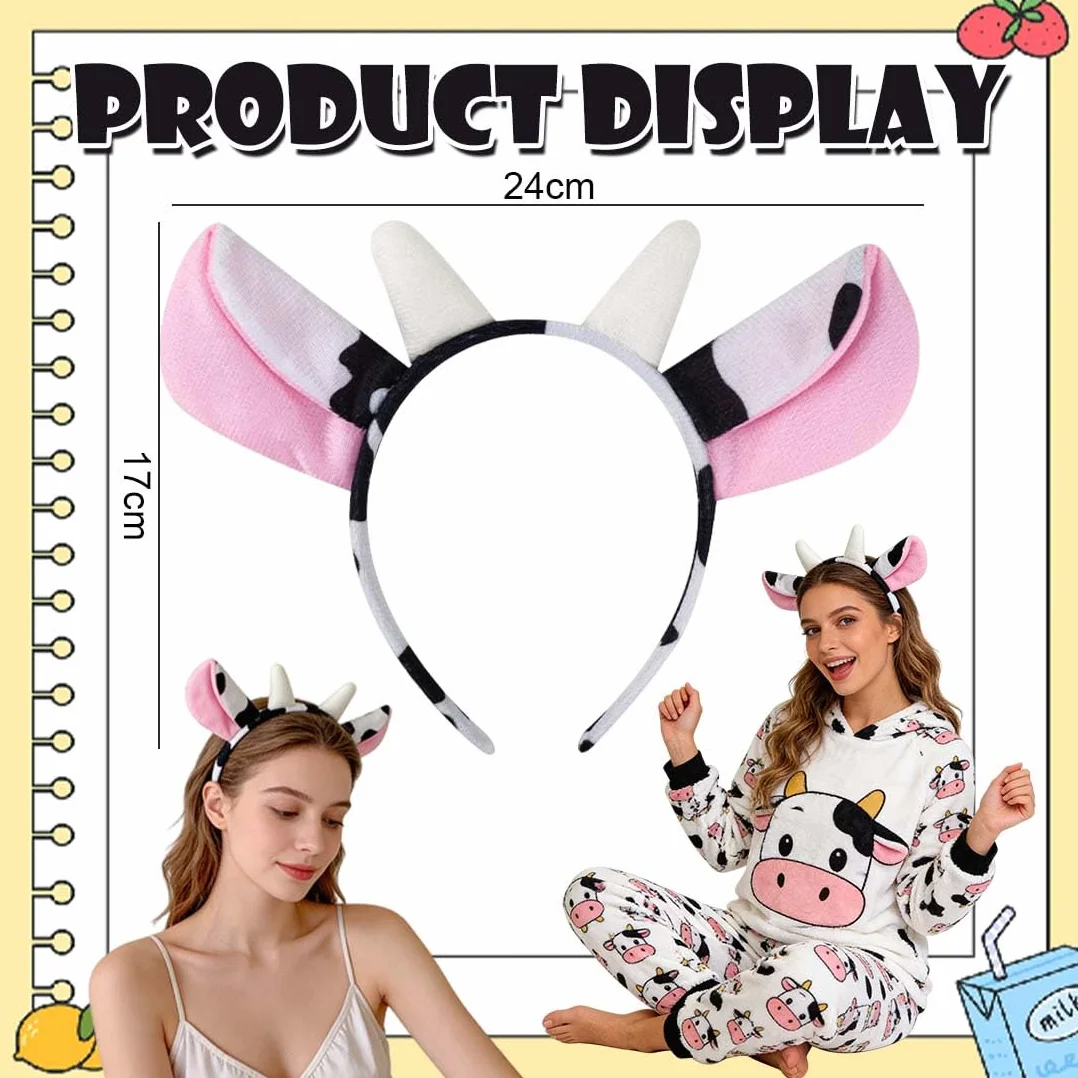 MKEWUU Serre Tete Homme Animaux Bandeau Oreilles Vache Noir Blanc Costume Cosplay Noël Fête Enfants Adultes