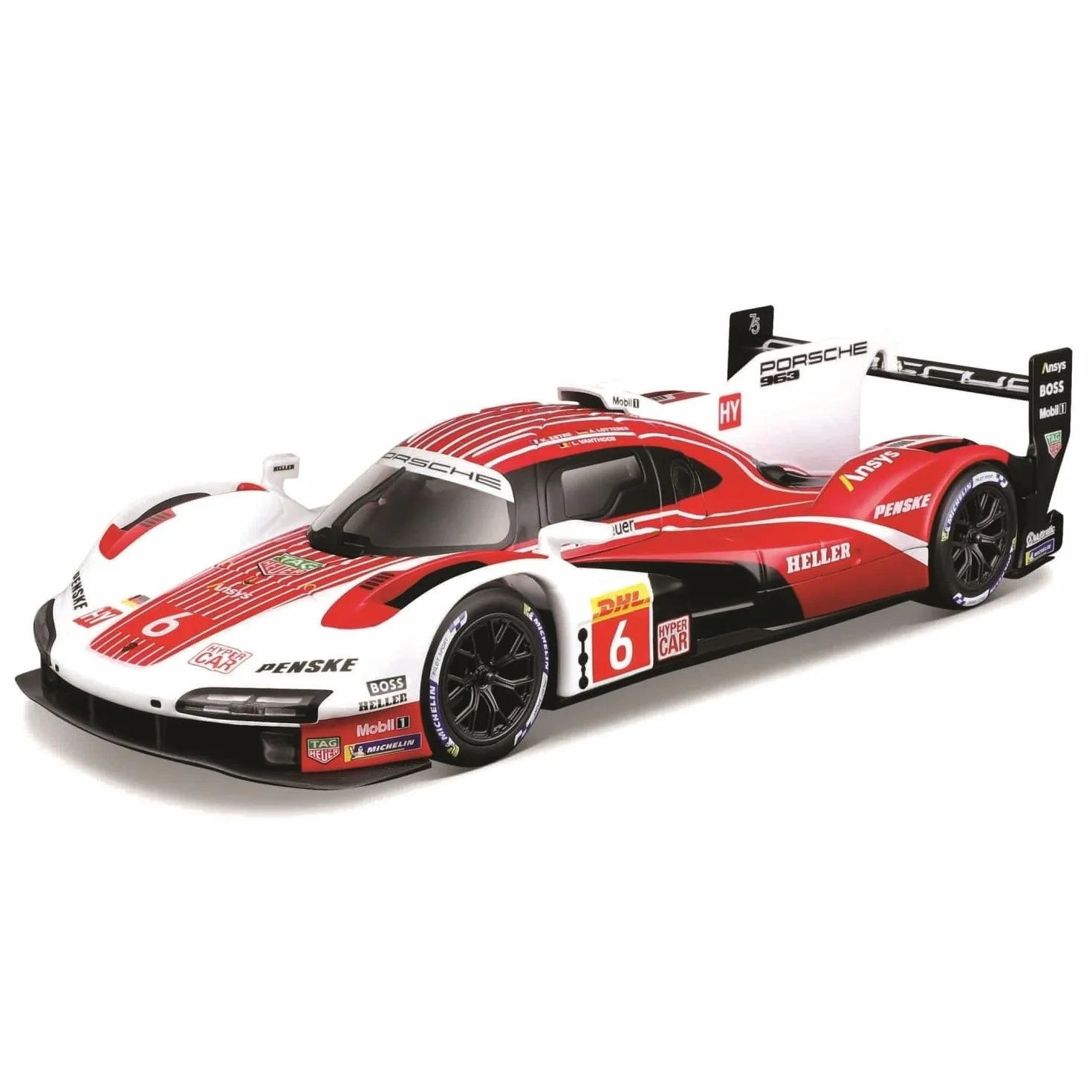 Bburago Porsche Penske 963#6 Voiture Diecast 1:24 Réplique Rouge Blanc Portes Ouvrables