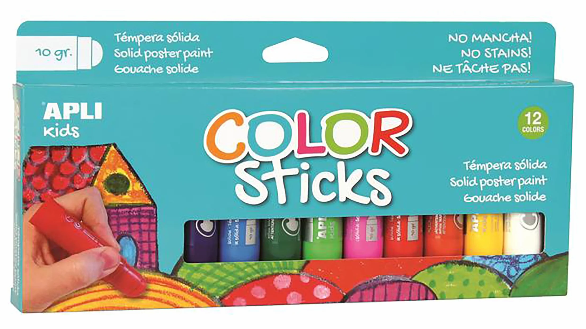 APLI Kids Pack de 12 Tubes de Gouache Solide 10 g Couleurs Assorties