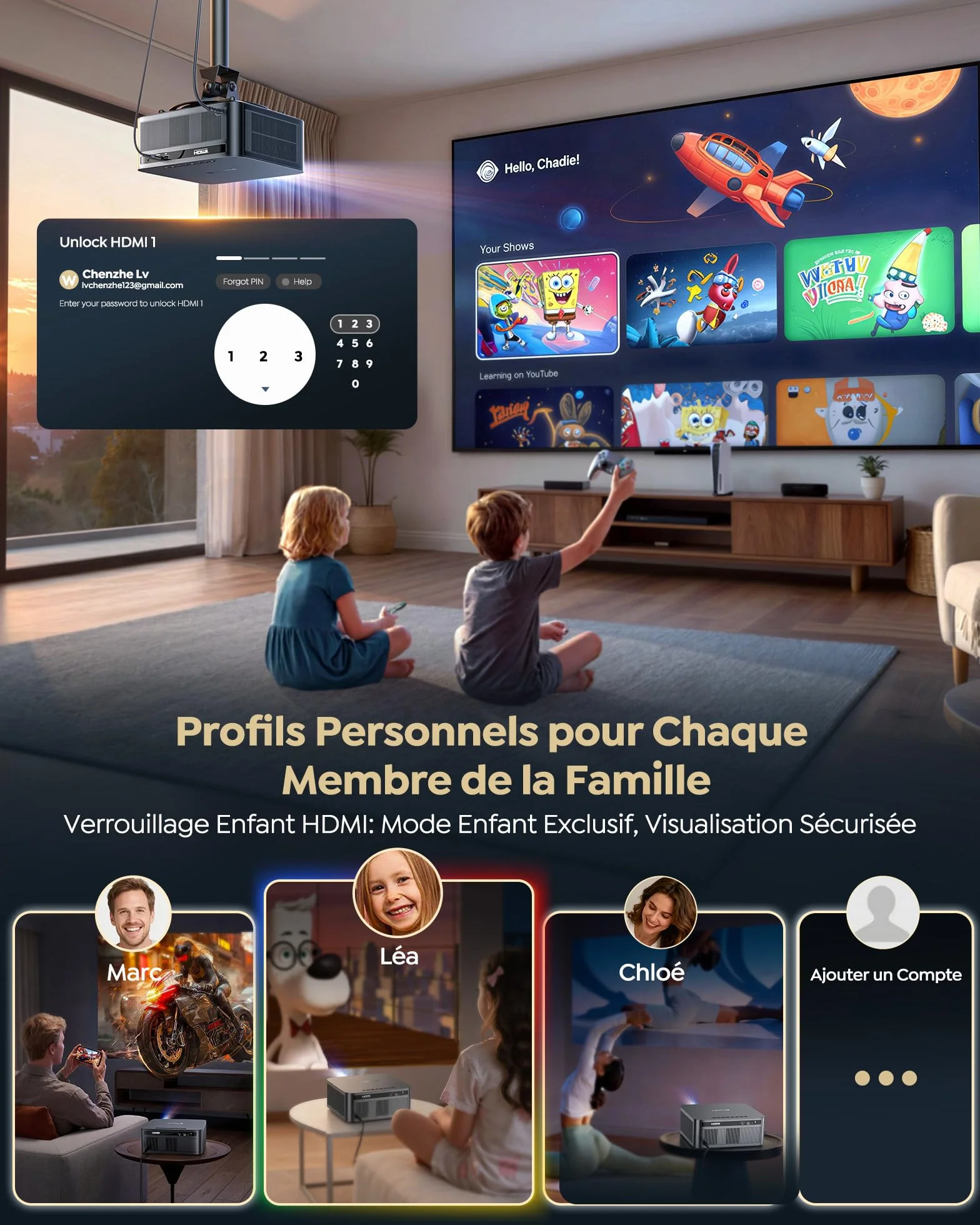 WiMiUS Vidéoprojecteur 4K 2200 ANSI Google TV Auto Focus Keystone HDR10 WiFi Bluetooth HDMI 2.1