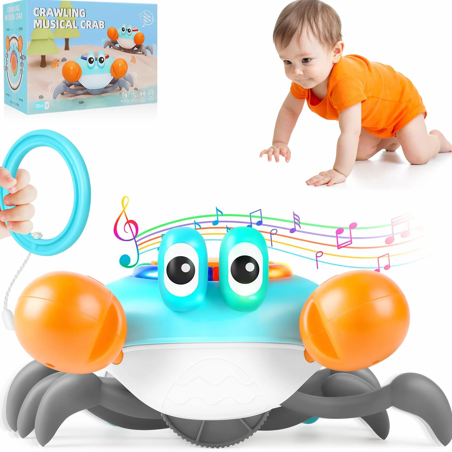 Jouet crabe électronique pour bébé avec musique et évitement des obstacles, cadeau pour enfants 3-7 ans