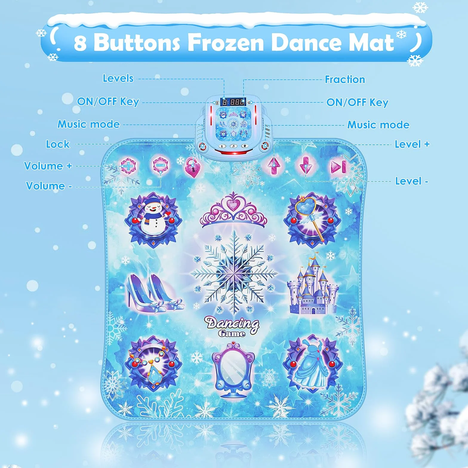 Euakee Tapis de Danse pour Enfants Bluetooth LED 6 Lumières 5 Modes de Jeu Musique Intégrée Bleu