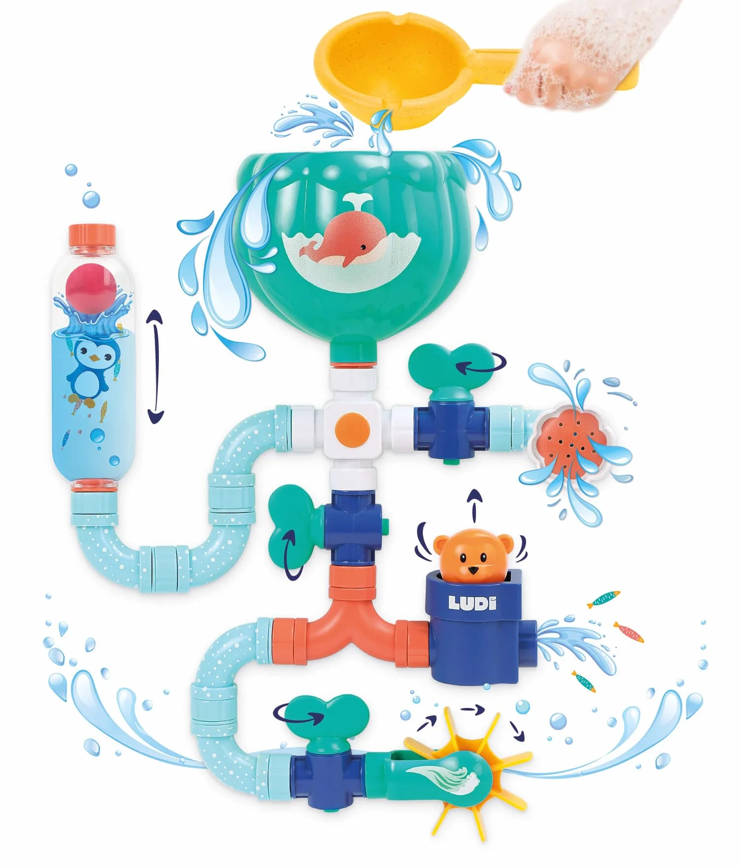 Ludi Jeu De Construction Aquatique Tuyaux d'eau XXL Grand Circuit 16 Pièces Interchangeables Dès 18 Mois