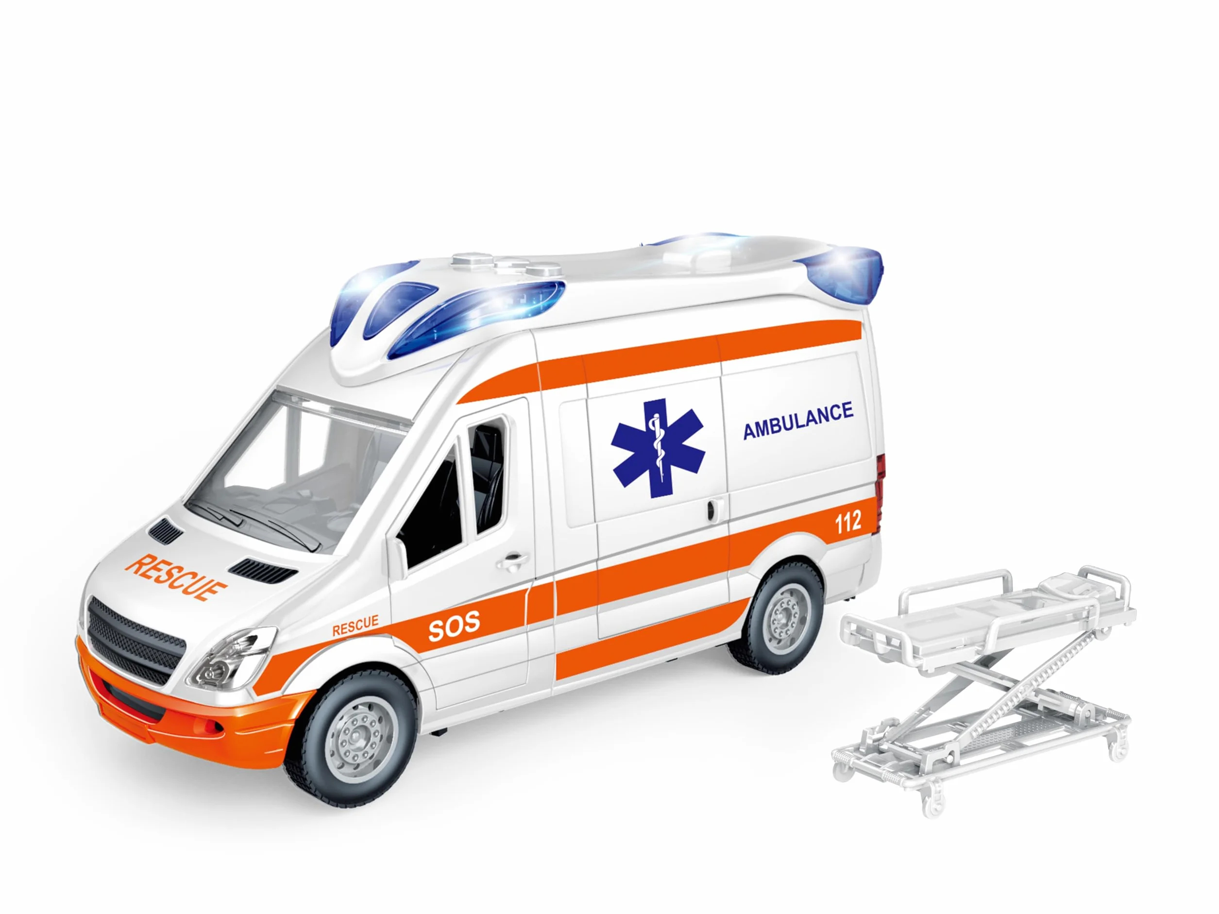 Teorema Giocattoli Ambulance Play City Échelle 1:12 Jouet Véhicule d'Urgence avec Lumières Sons Civière Réglable