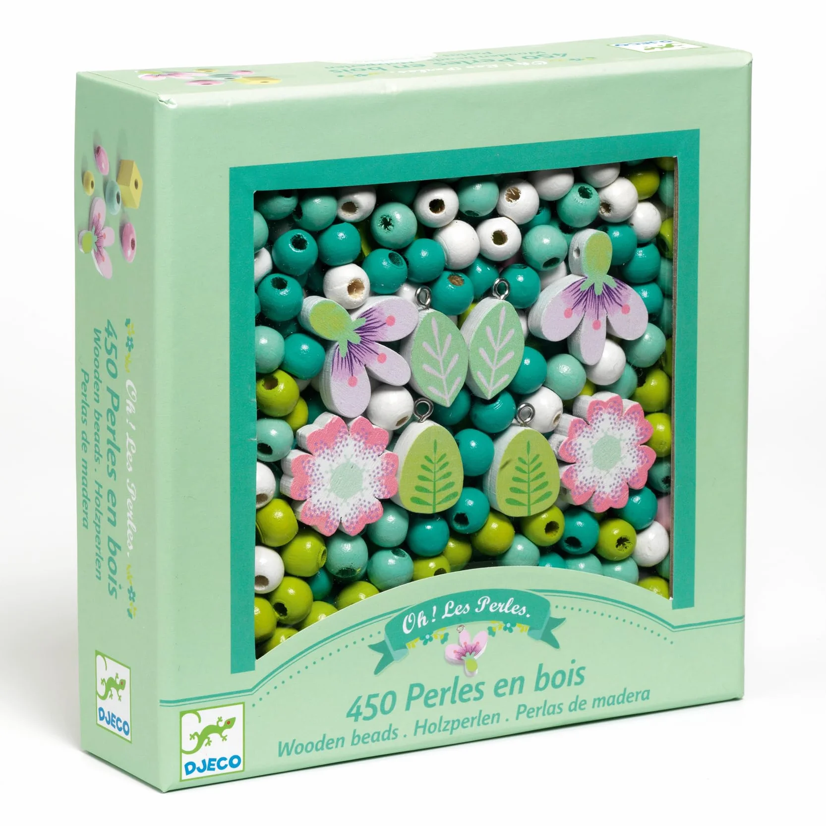 DJECO Coffret L'Art du Fil Perles Bijoux Enfants 4-8 Ans 450+ Perles 8 Charms Fil Élastique 6m