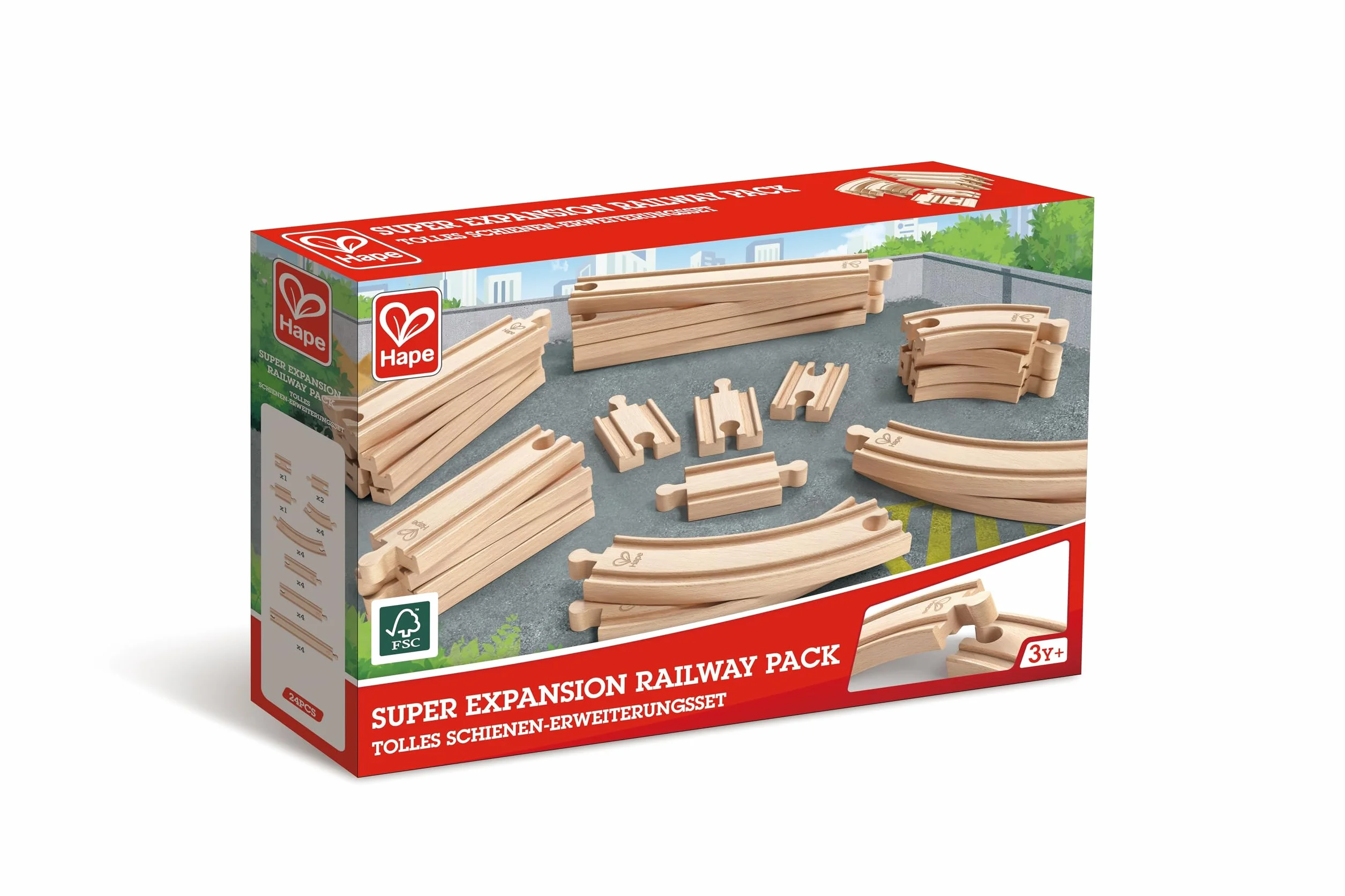 Hape Coffret d'Extension de Rails pour Circuit Train Bois - 24 Pièces Virages et Lignes Droites - Jeu Éducatif 3 Ans+