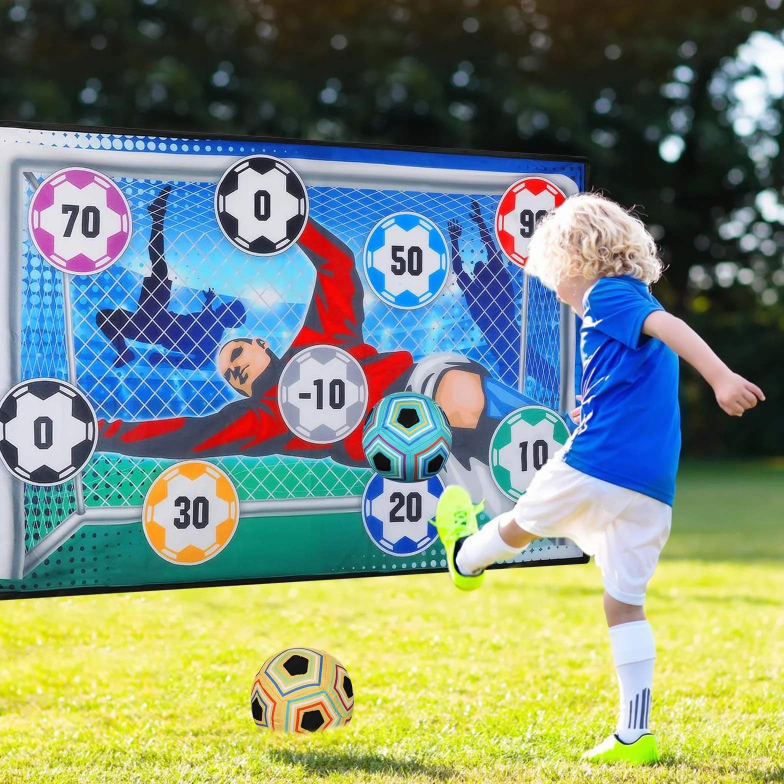 KOIROI Jeux de Football Enfant 3-8 Ans, But de Foot Exterieur, Ensemble de Ballon Football Enfants, Cadeau Fan de Foot