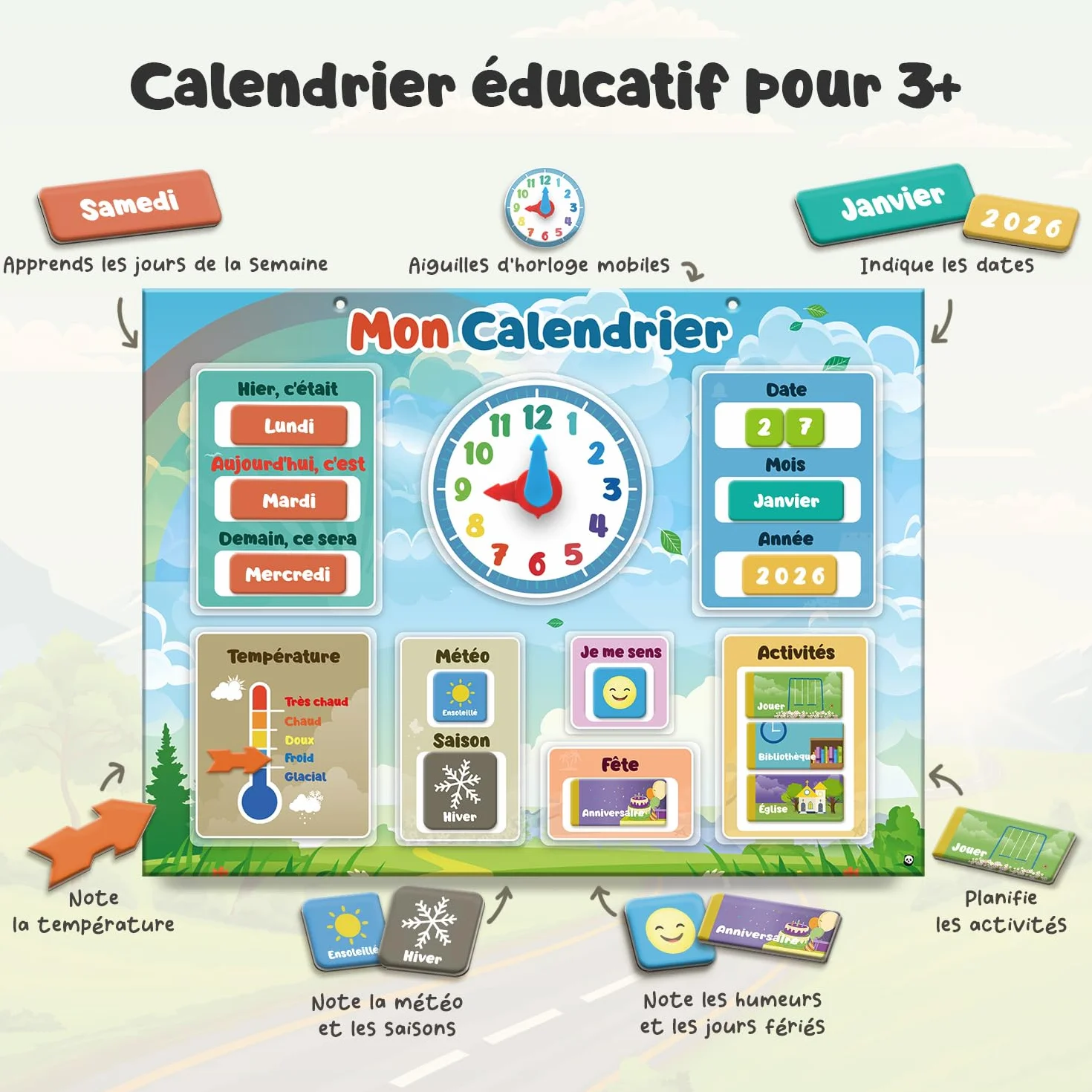 SmartPanda Mon Premier Calendrier Jeu Éducatif Magnétique 30x40cm Français