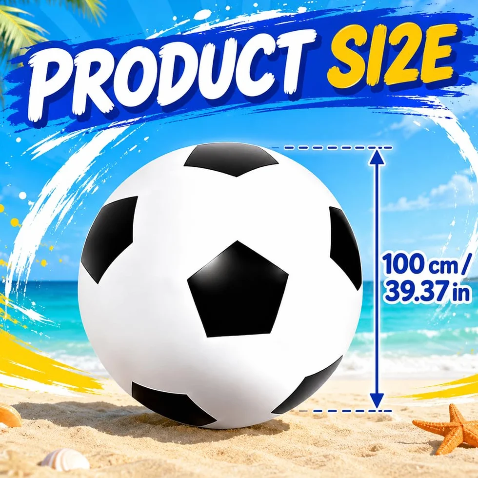Grand Ballon de Football 100 cm, Ballon Gonflable XXL avec Pompe, Noir et Blanc